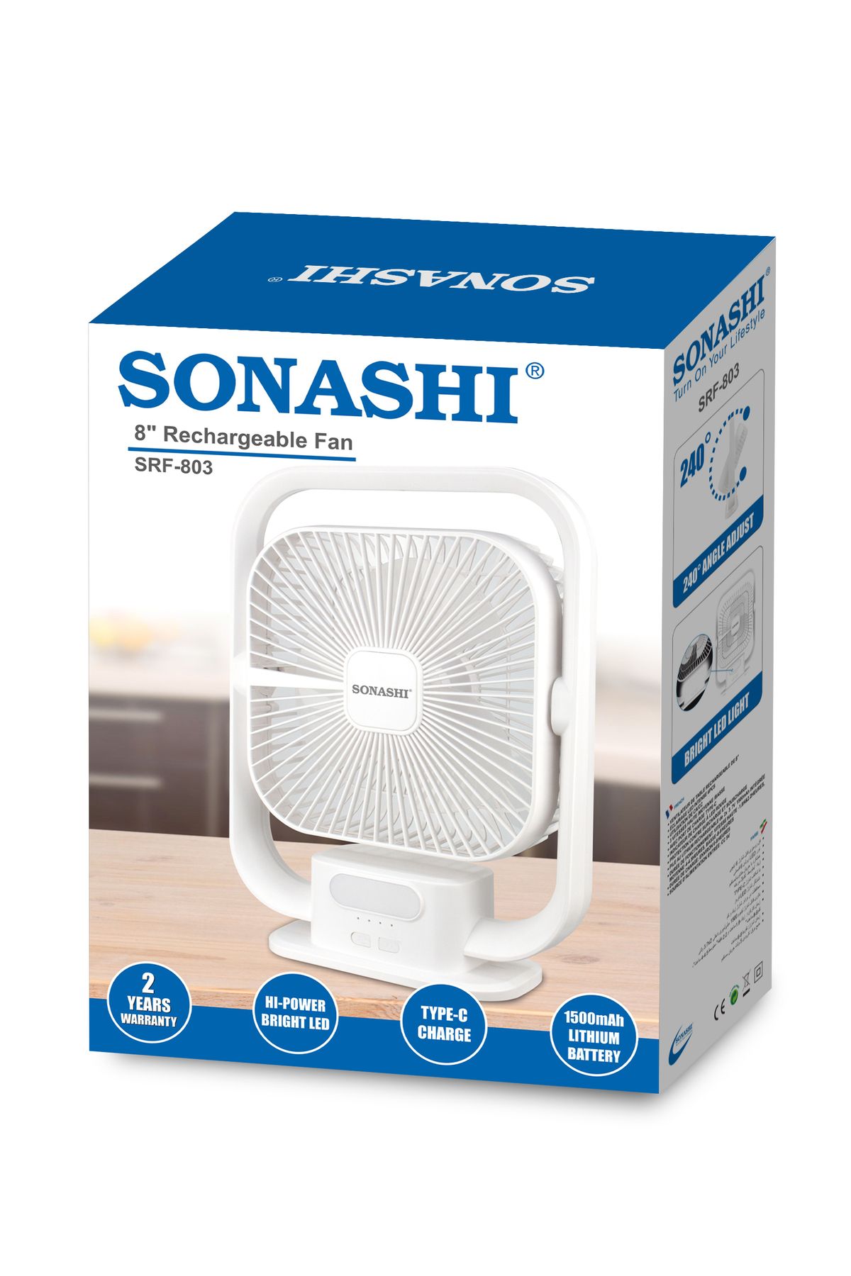 sonashi-8 Inch Rechargeable Table Fan With LED Light - 3 Speeds High/Medium/Low | Continuous Working Of 2 Ho 7
