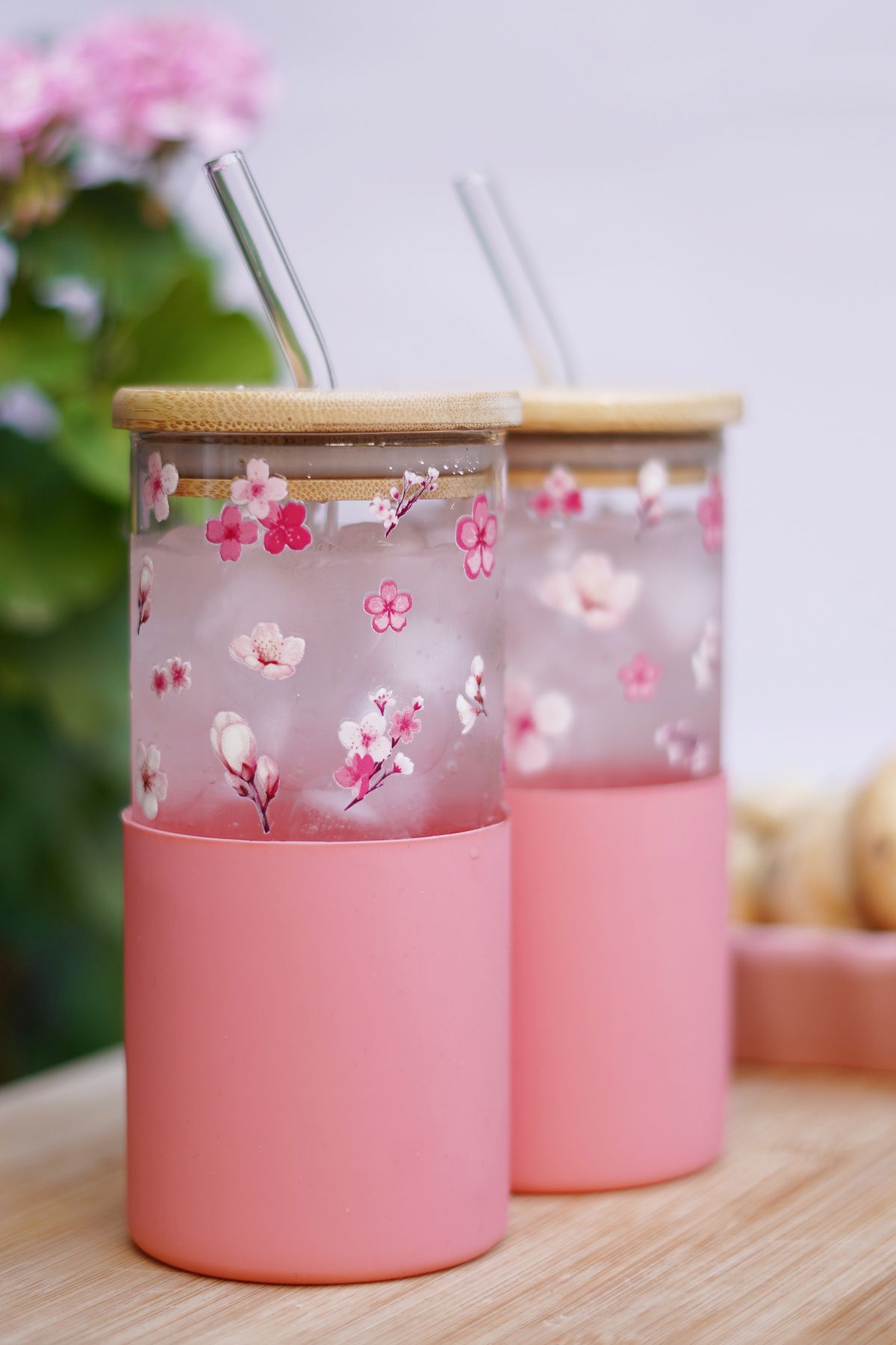 Caga Home CAGA Pinterest 2 ADET Bambu Kapaklı Cam Pipetli Borosilikat Cam Kupa Bardak Kahve Ve Sunum Bardağı