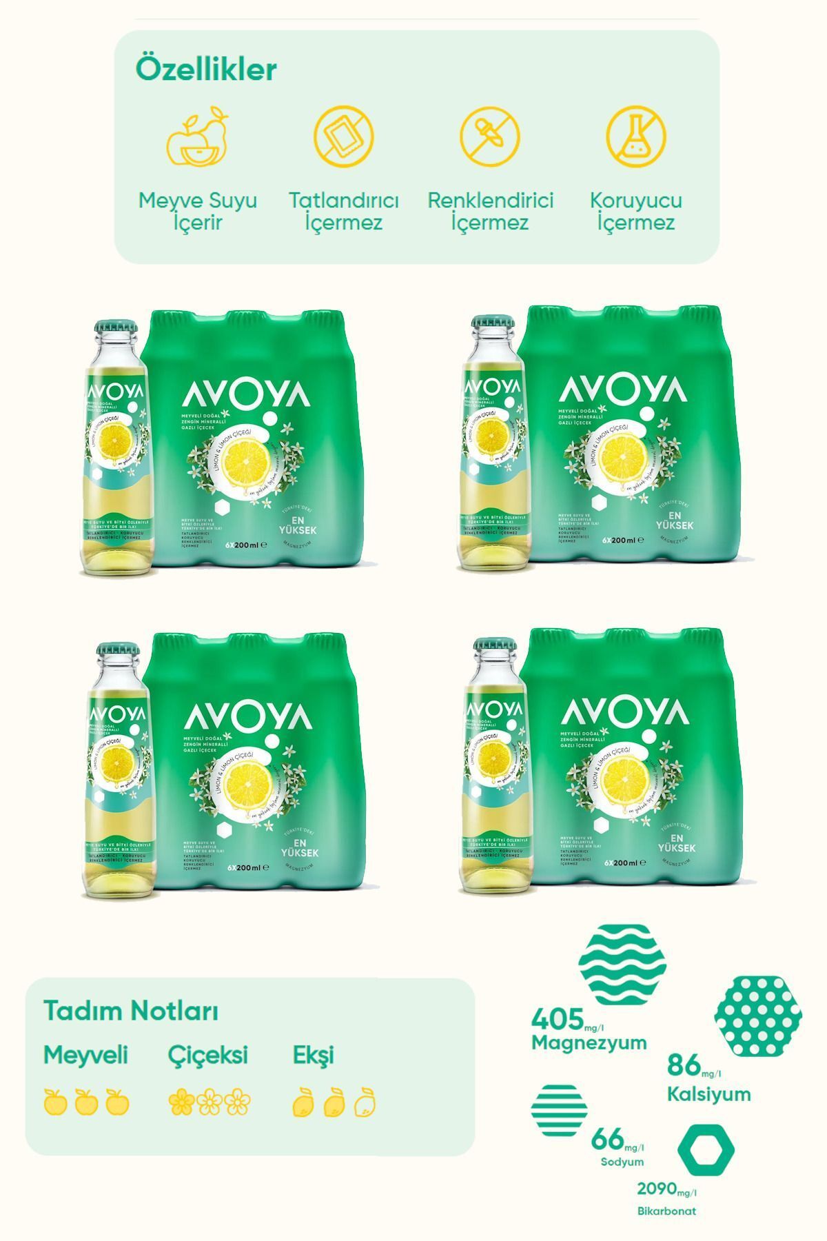 AVOYA Limon Ve Limon Çiçeği Maden Suyu 200 ml X 24 Adet