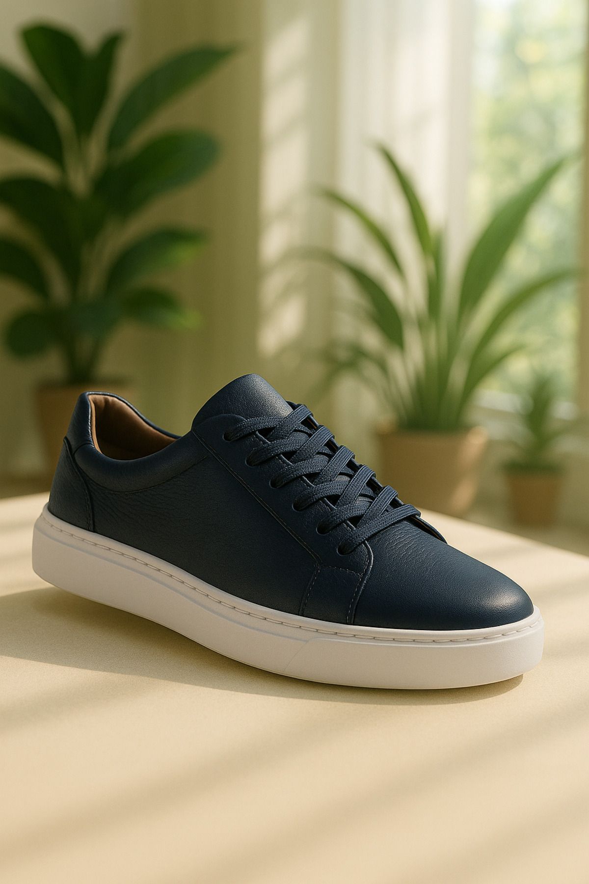 DERWARDEIN Lacivert Erkek Spor Ayakkabı Hakiki Deri - Günlük Sneaker Modeli