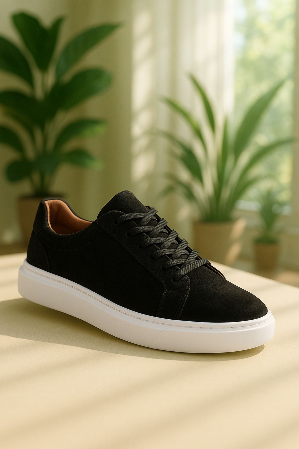 DERWARDEIN Siyah Nubuk Erkek Spor Ayakkabı Hakiki Deri - Günlük Sneaker Modeli