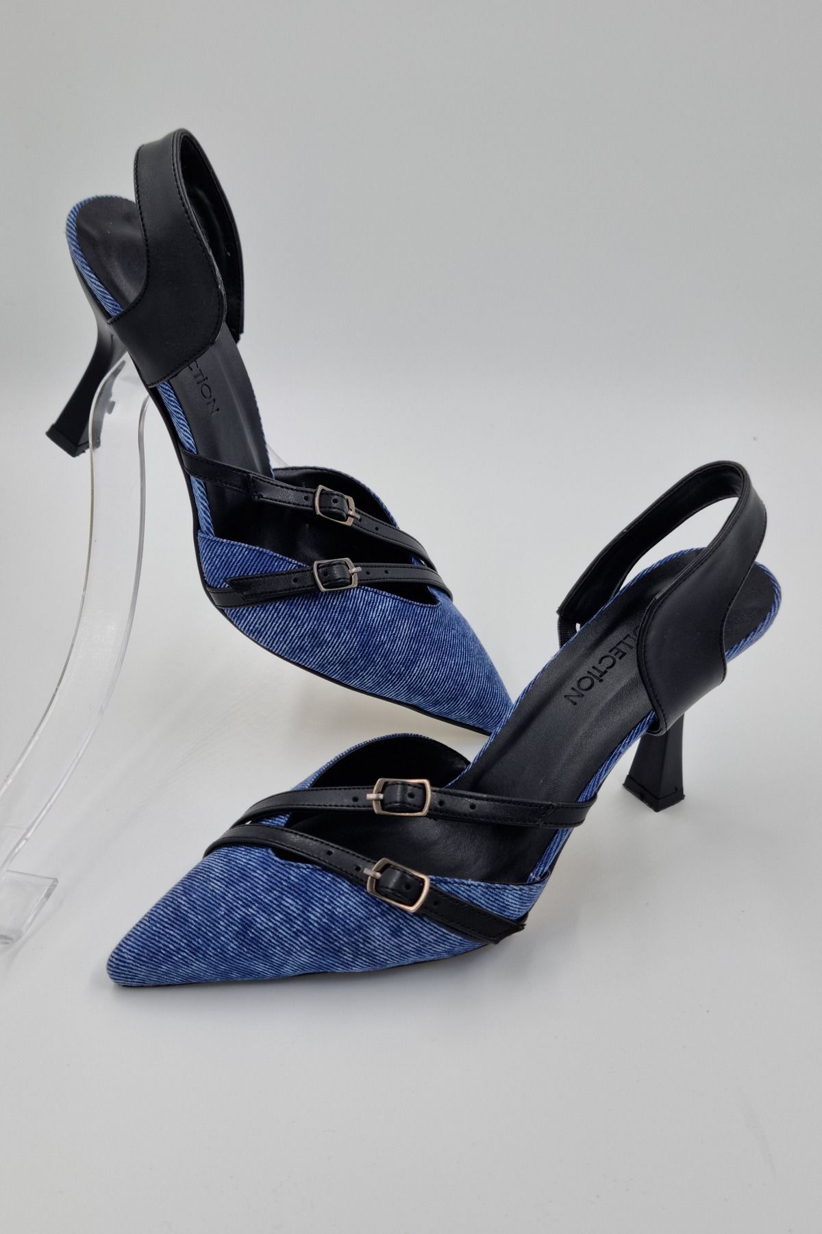 Odie Collection Kadın Çift Baret Sivri Burun Denim Stiletto