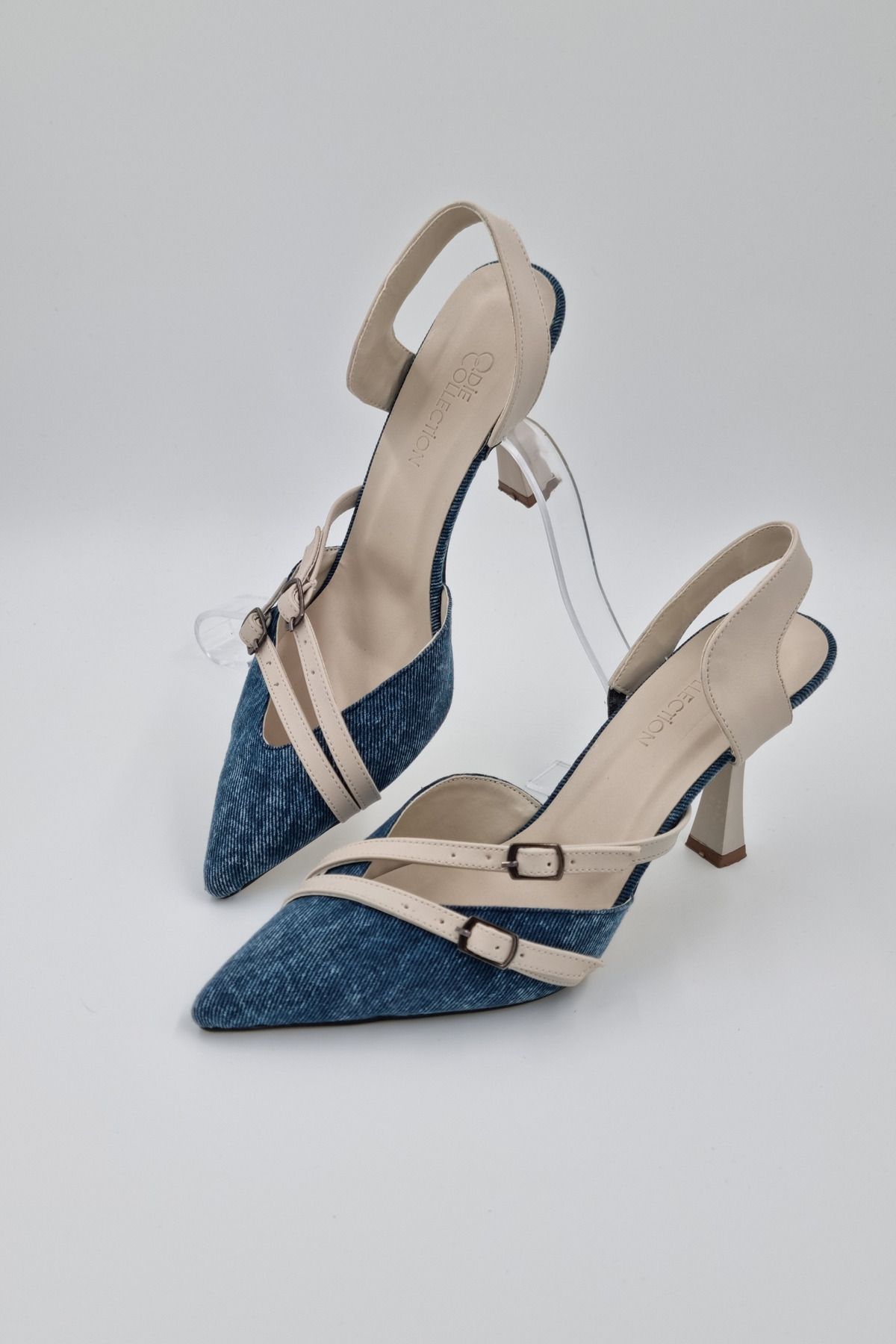 Odie Collection Kadın Çift Baret Sivri Burun Denim Stiletto
