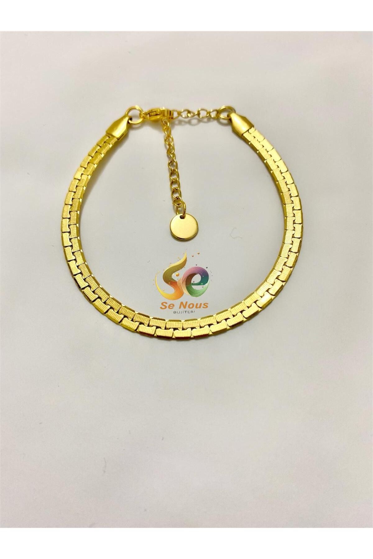 Butik İtalyan Ezme Kilit Desen Gold Altın Kaplama Bileklik