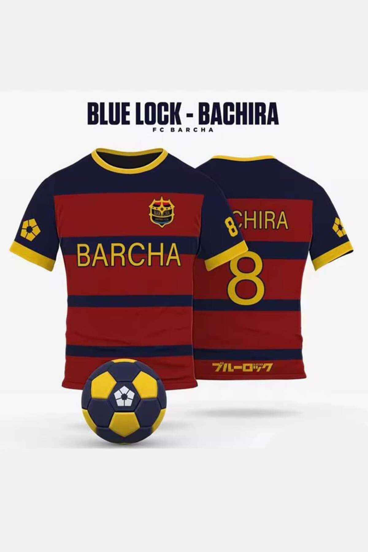 Karakedi Anime Blue Lock 8 No Bachira Forma Bordo Lacivert Şeritli Unisex Tshirt
