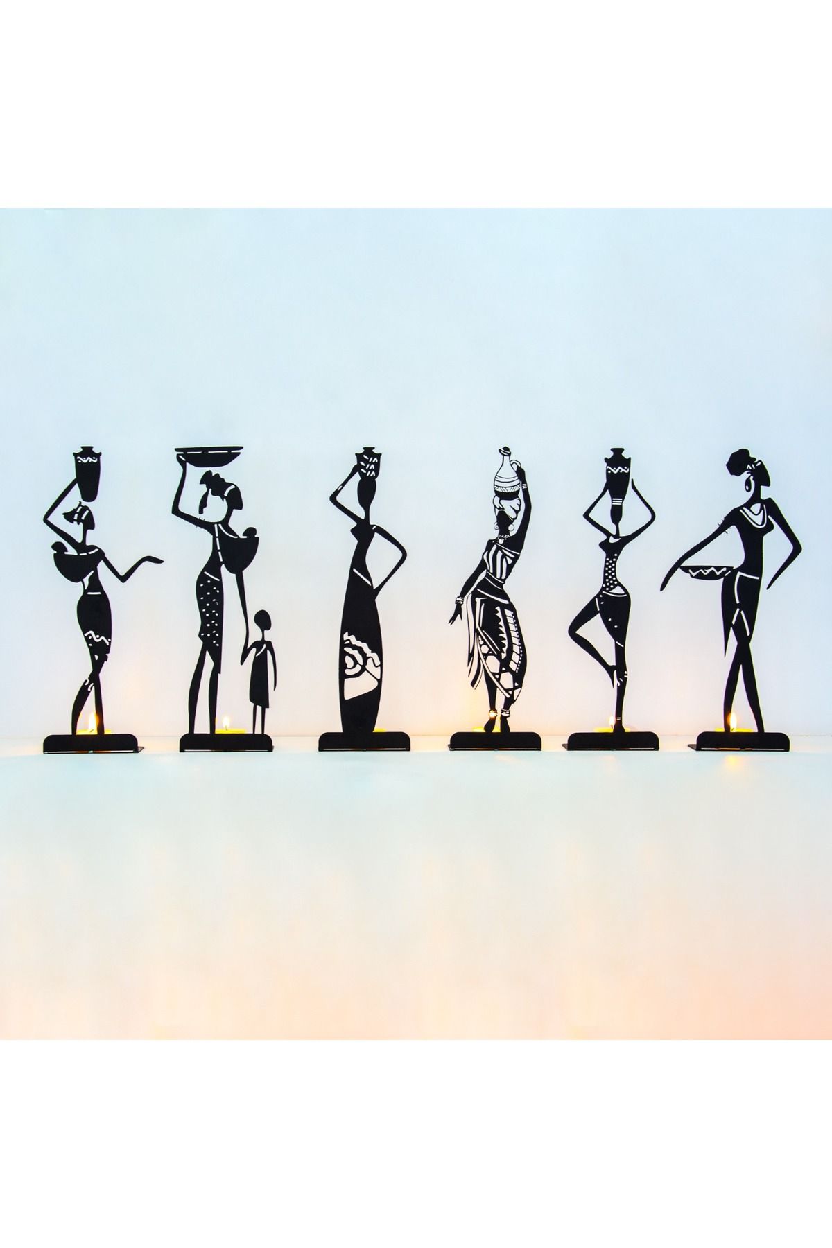 Alamer Decor Afrikalı Kadınlar Altılı Set Metal Dekoratif Mumluk