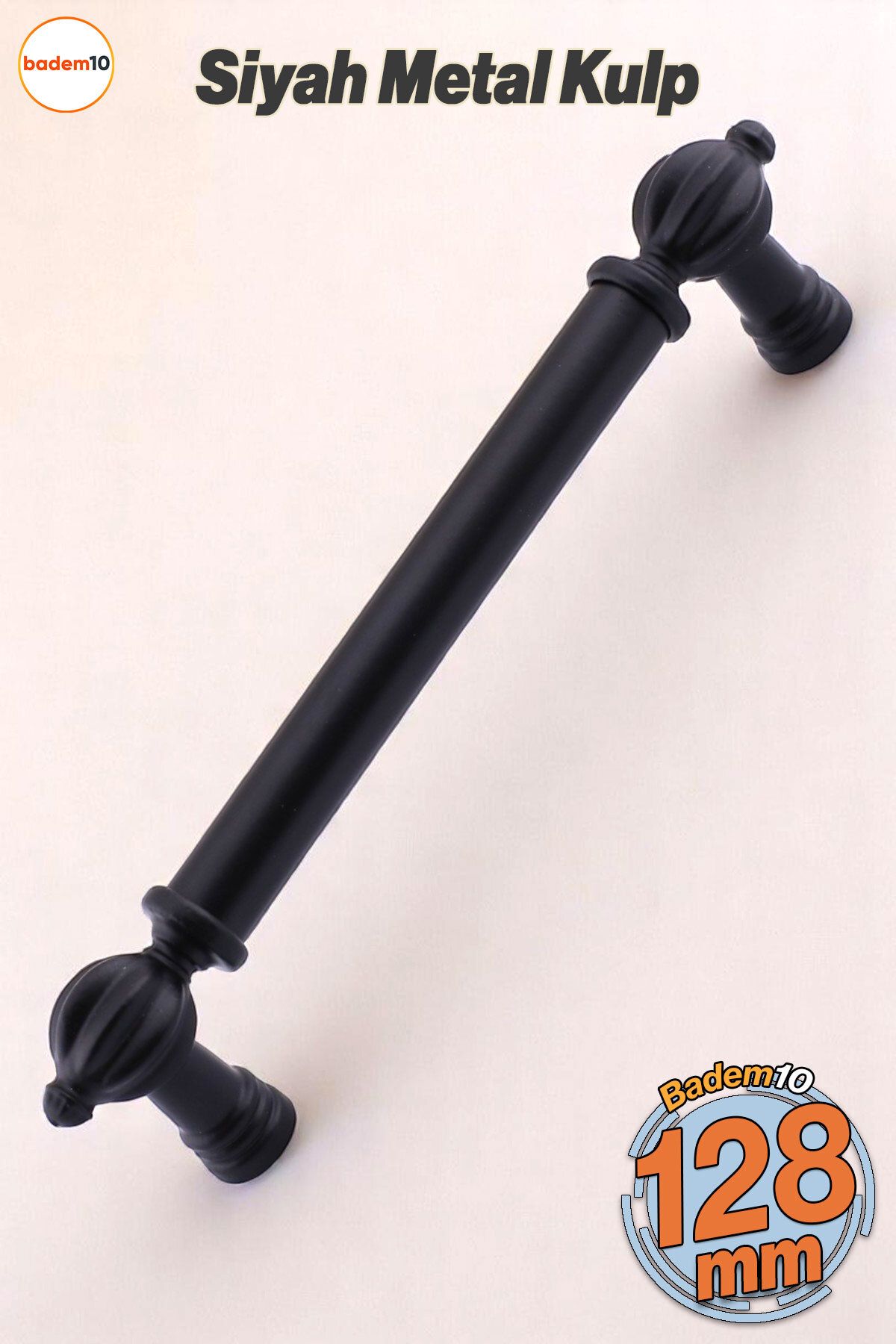 Badem10 Defne Metal Siyah Kulp 128 mm Mobilya Çekmece Mutfak Dolabı Dolap Kapak Kulpları Kulb Kulpu