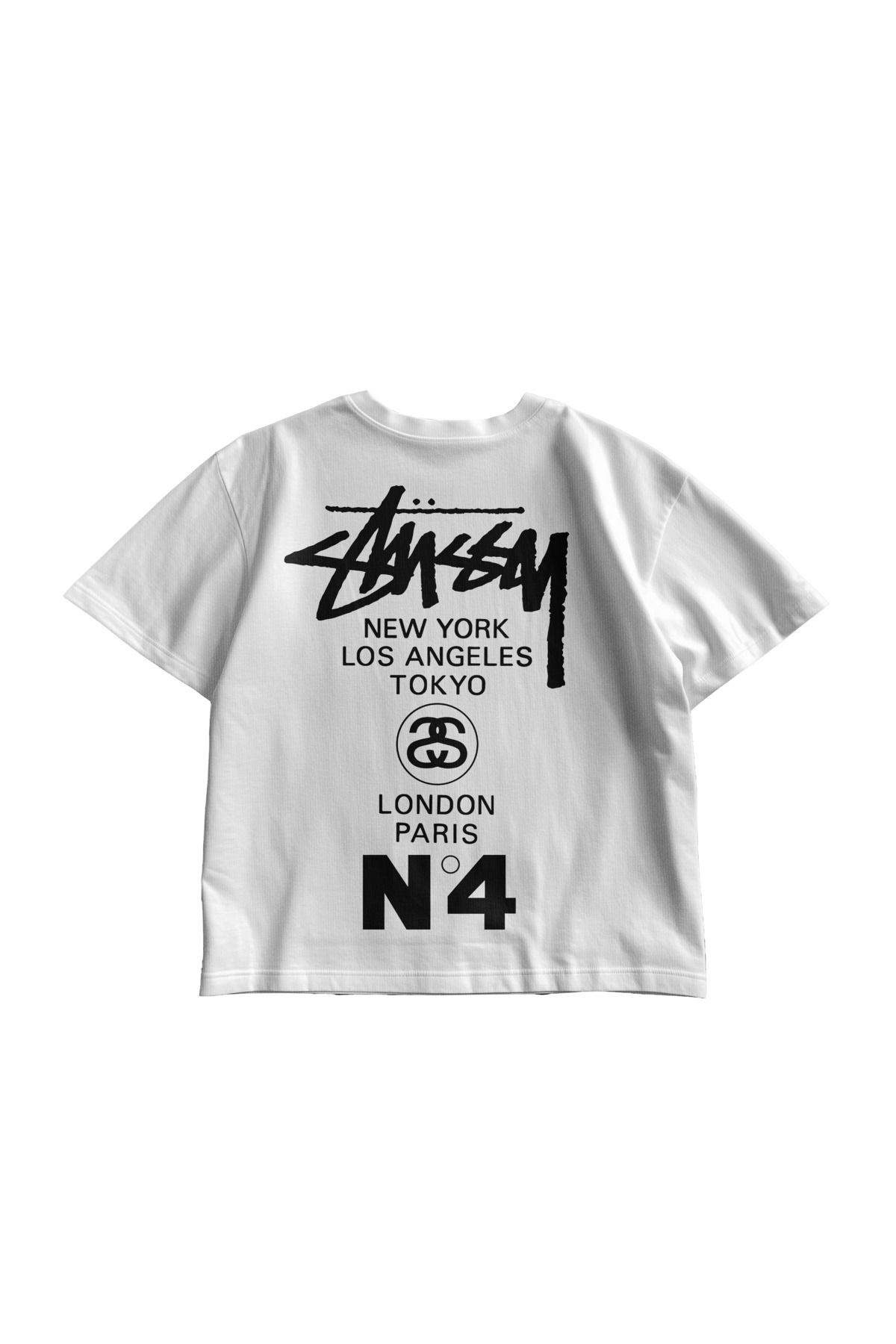 TresMonos Stussy City Baskılı Oversize Kısa Kesim Pamuklu Salaş Unisex Beyaz Tişört