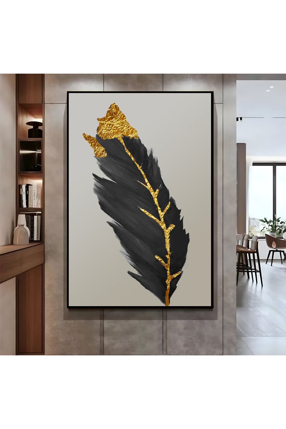 Harikabirev HARİKABİREV|SİYAH GOLD TÜY DESENİ ( CKD-062) |ÇERÇEVELİ KANVAS TABLO CKDİKEY