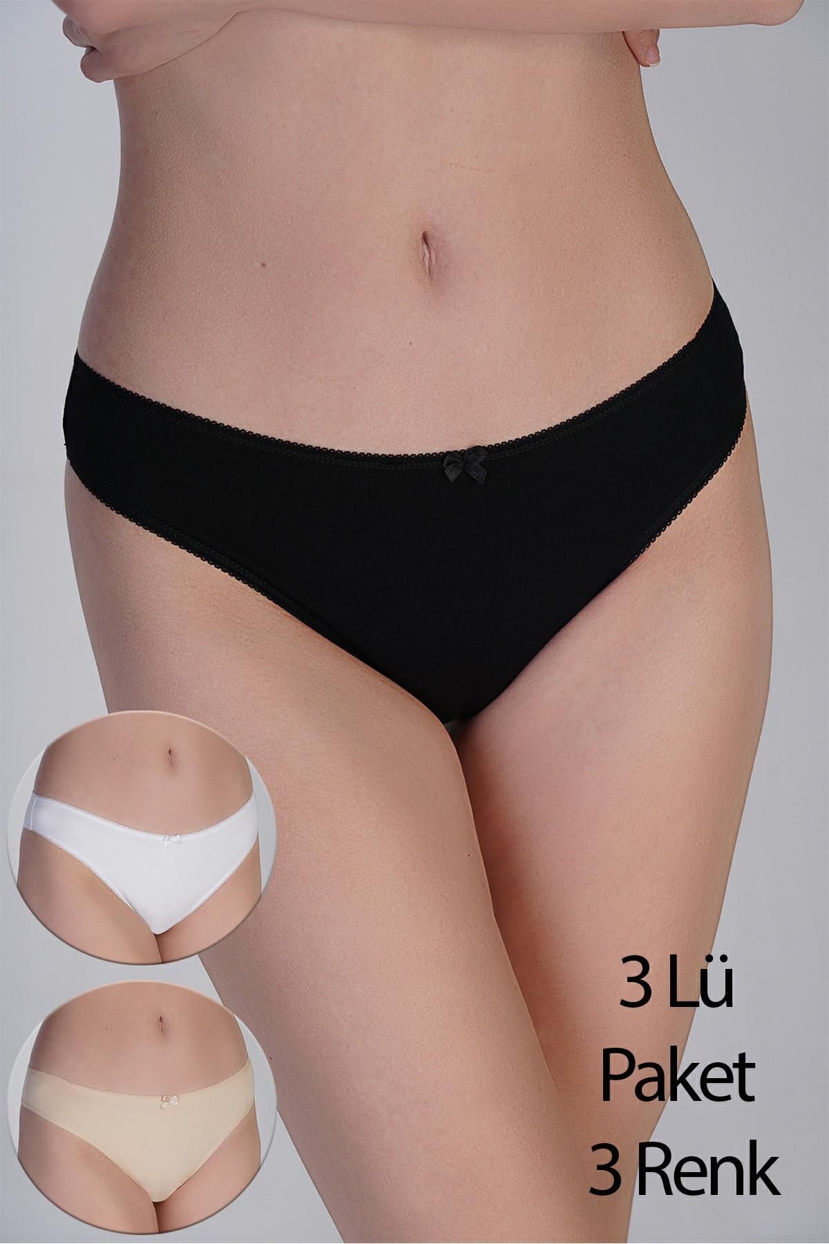 cotonhause Pamuklu Penye Brazilian Külot Siyah-Beyaz-Ten 3'lü Paket 365005