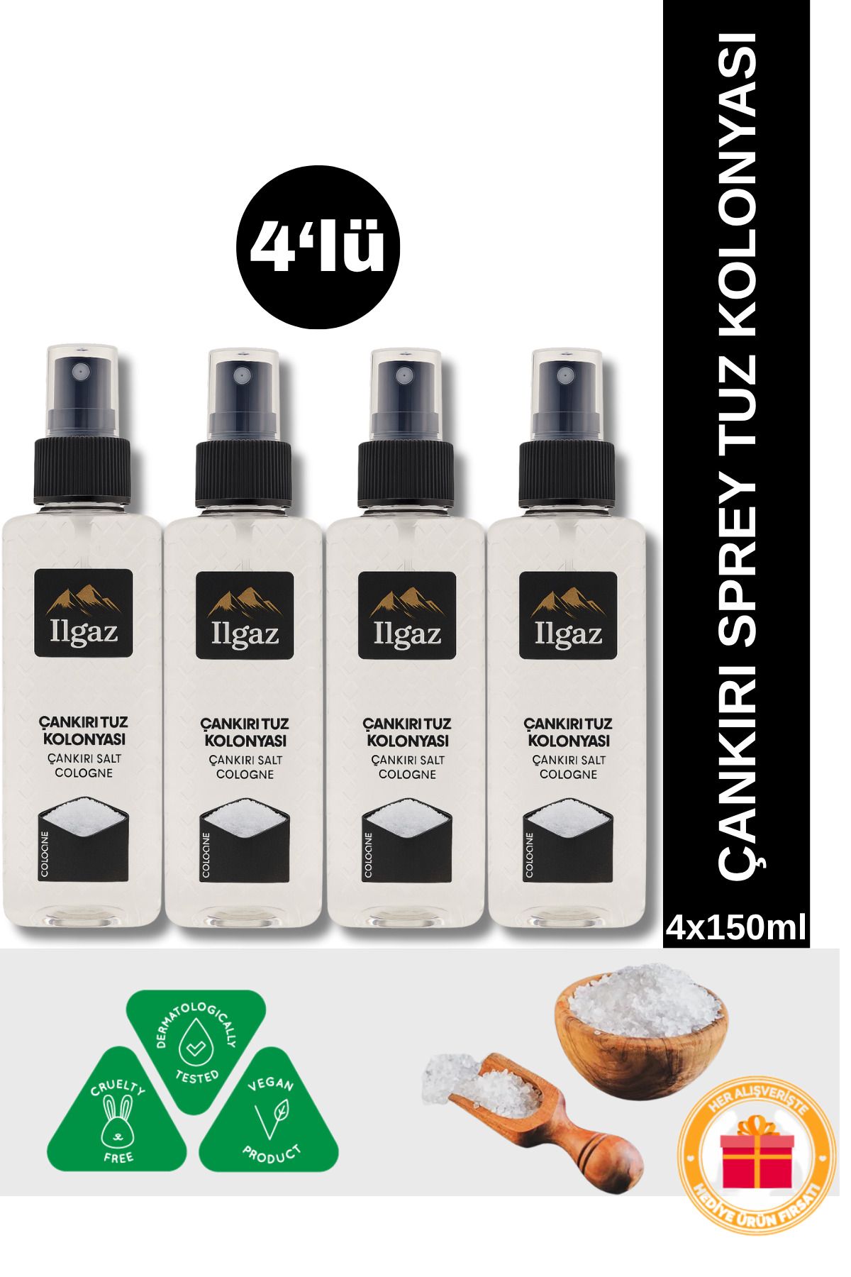 Naturix Çankırı Tuz Kolonyası 4'lü Sprey Set | Ferahlatıcı ve Otantik Koku Deneyimi - 4x150 ml