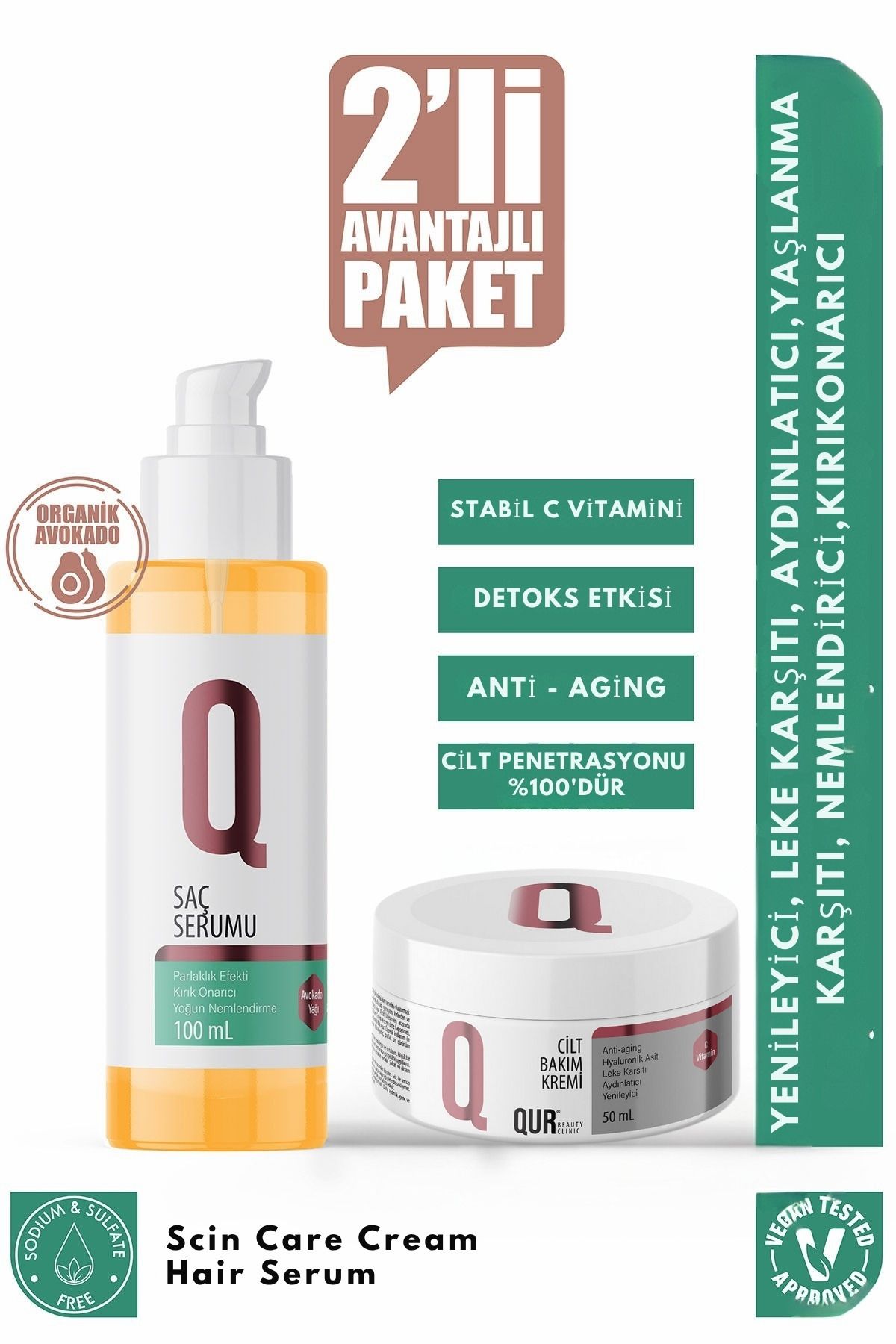 QUR Kırılma Onarıcı ve Parlaklık Sağlayıcı Saç Serumu - Detoks Etkili C Vitaminli Cilt Bakım Kremi