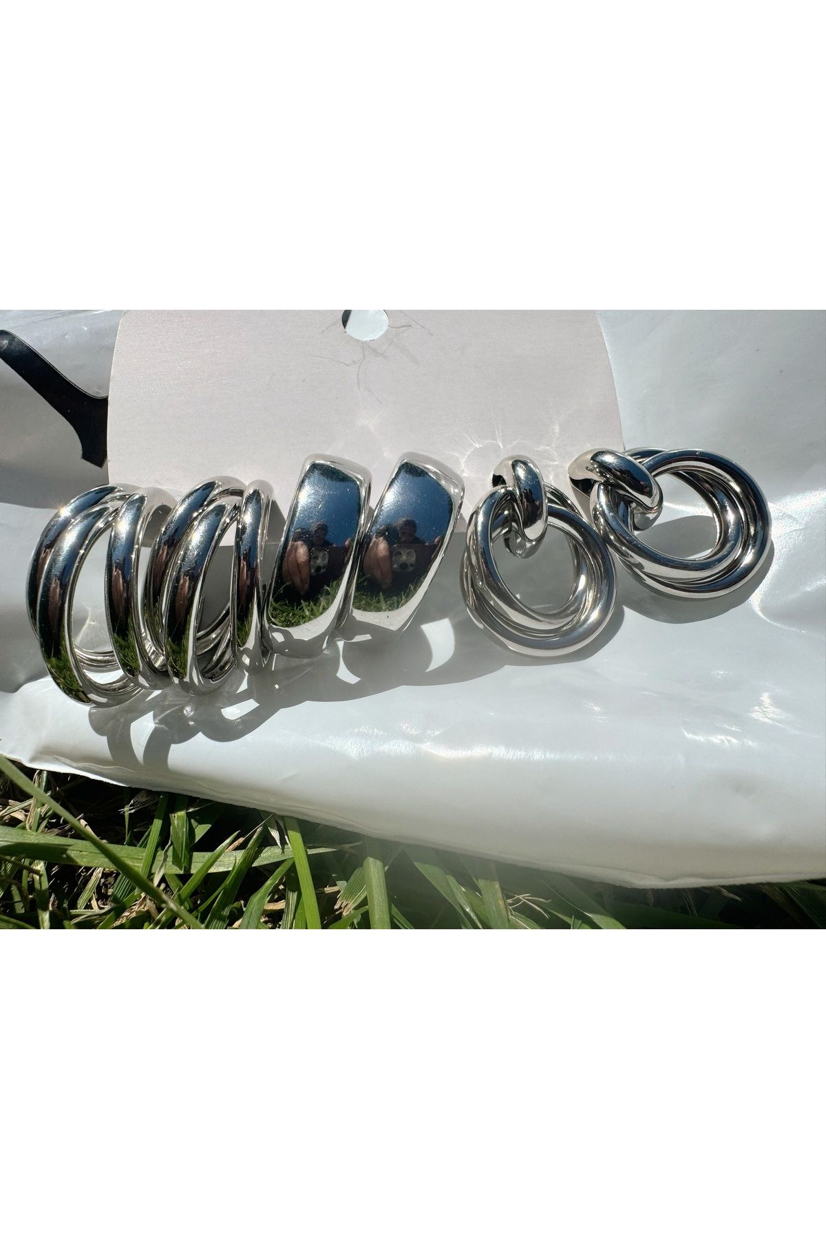 Gümüş sandık 3'lü Gümüş Rengi Vintage Küpe Seti