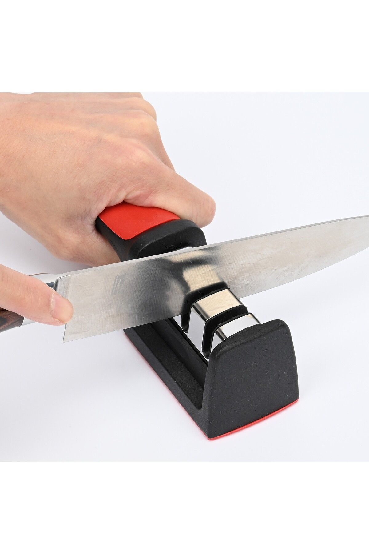 Optim Solution-Knife Sharpening Device, with 3 positions, red/black, stainless steel and ABS material, 21.5x 3