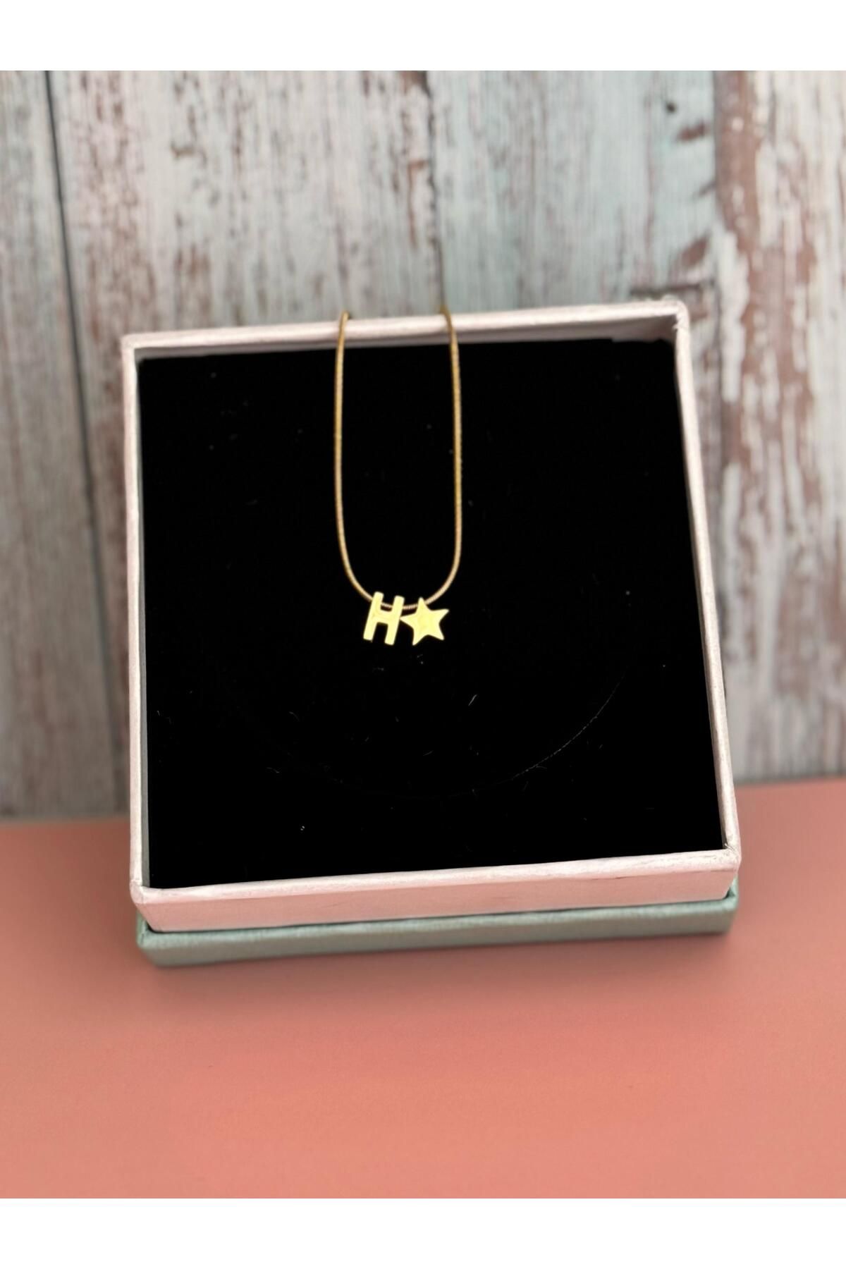Oxido Co H Harf Altın Kaplama H Harfi Çelik Gold Kolye