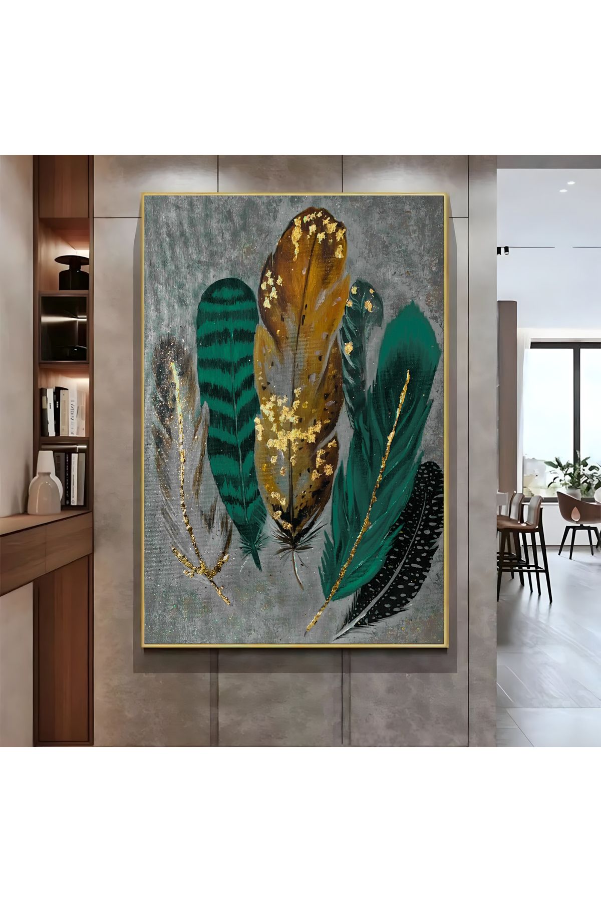 Harikabirev HARİKABİREV|YEŞİL GRİ GOLD TÜY MODELİ ( CKD-084) |ÇERÇEVELİ KANVAS TABLO CKDİKEY