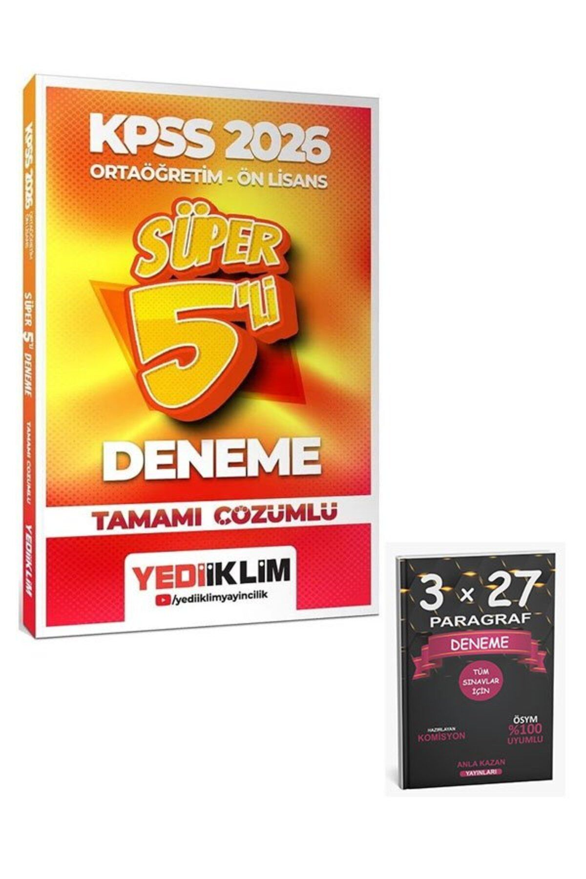 Anla Kazan Yayınları Yediiklim 2026 KPSS Lise Ortaöğretim Ön Lisans Süper 5 Deneme+Anla KAzan PAragraf