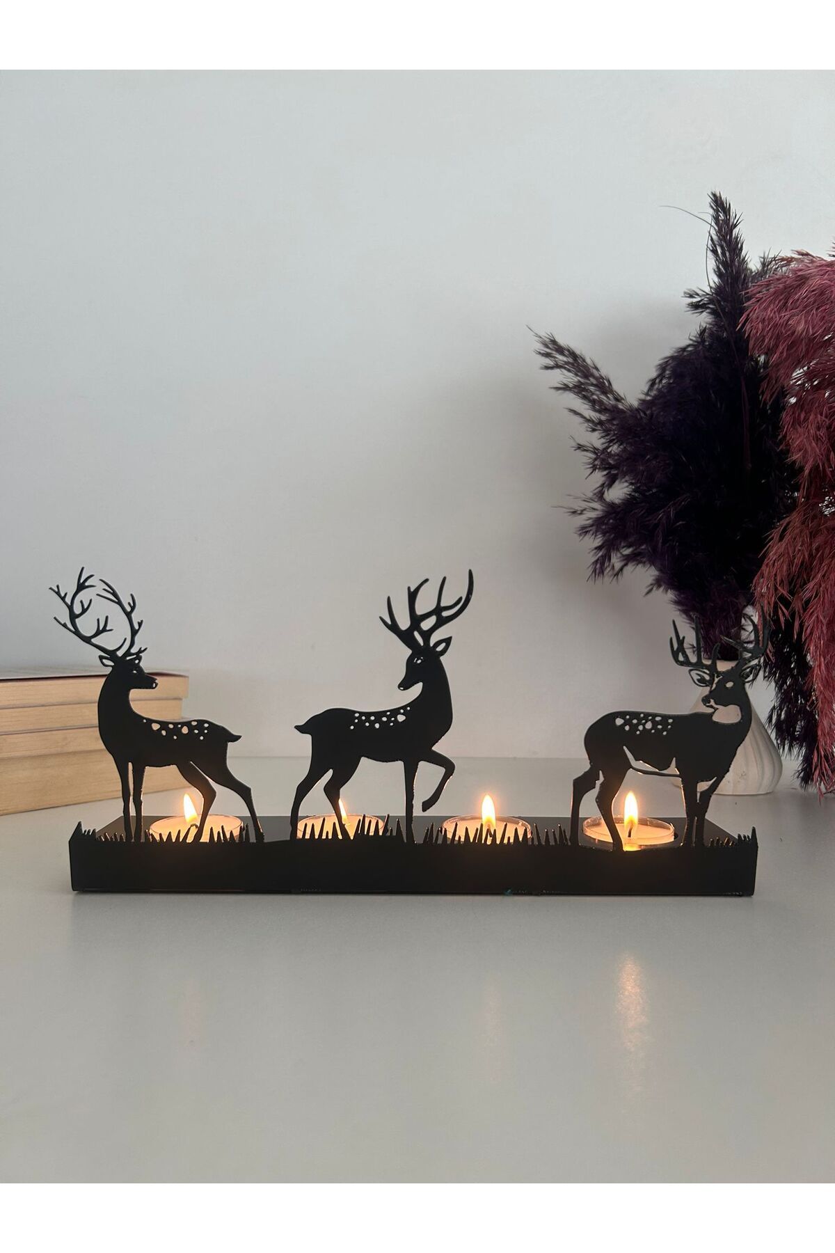 Alamer Decor Zarif Geyik Temalı Dekoratif Metal Mumluk