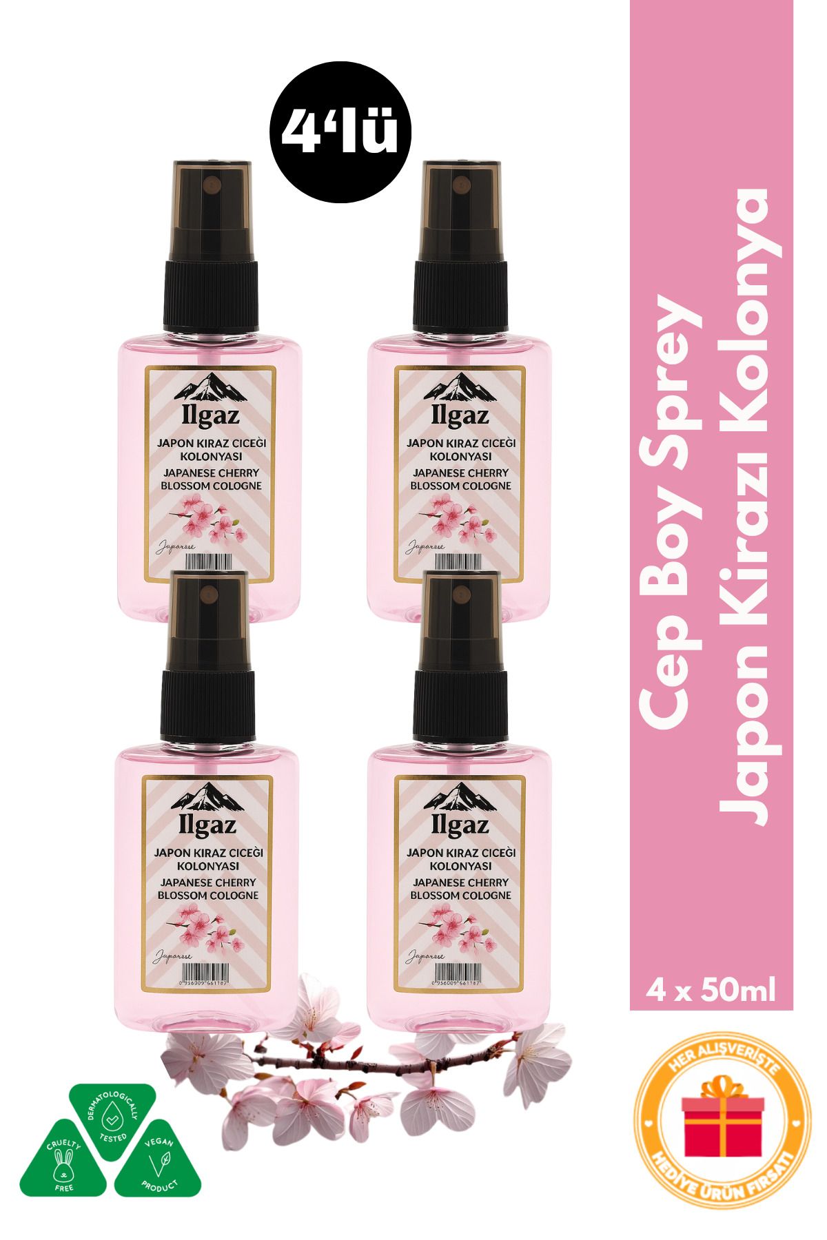 Naturix Japon Kiraz Çiçeği Kolonyası 4’lü Sprey Set | Çiçeksi ve Kalıcı Koku - 4x50 ml