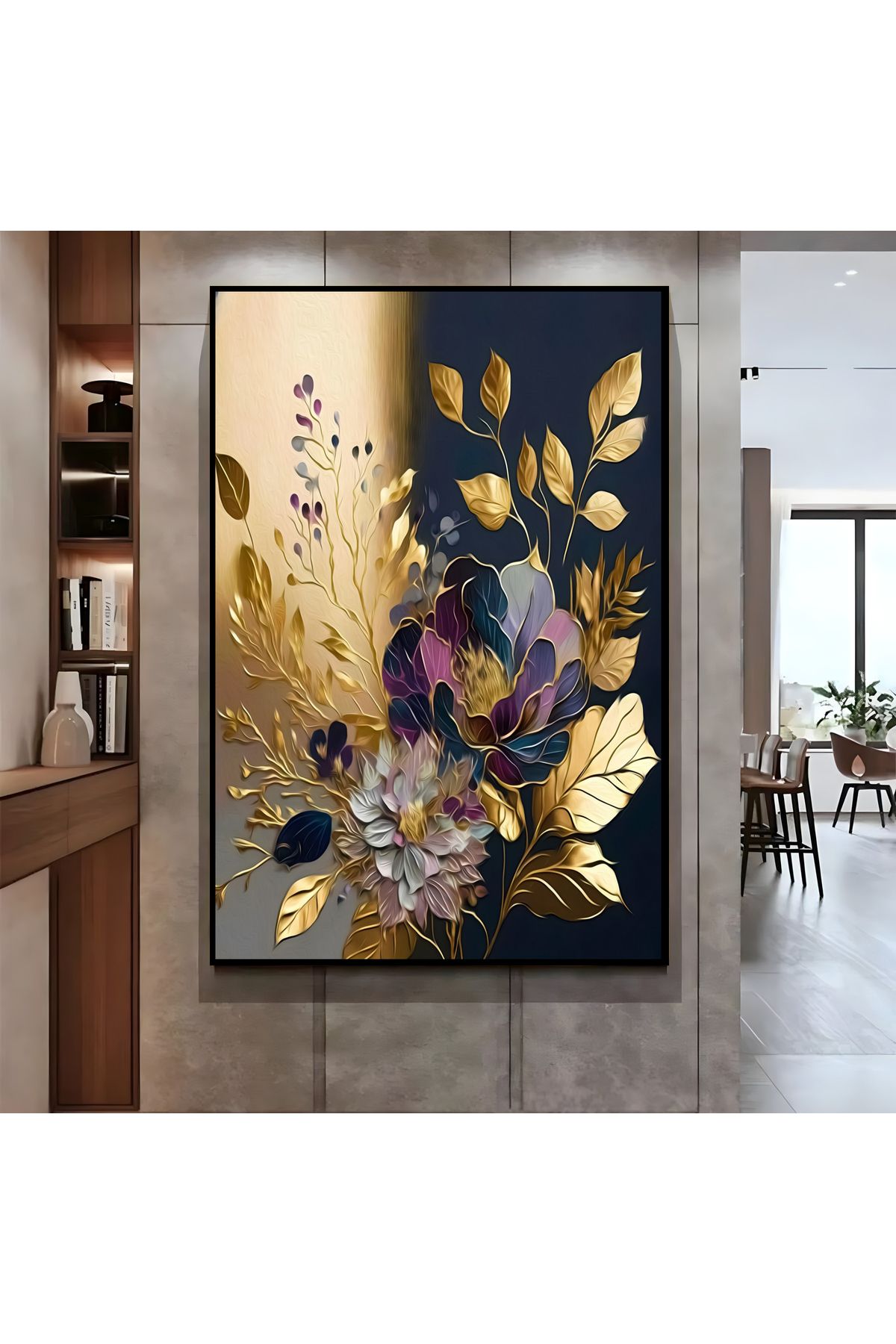 Harikabirev HARİKABİREV|GOLD MÜRDÜM ÇİÇEK MODELİ ( CKD-076 ) |ÇERÇEVELİ KANVAS TABLO CKDİKEY