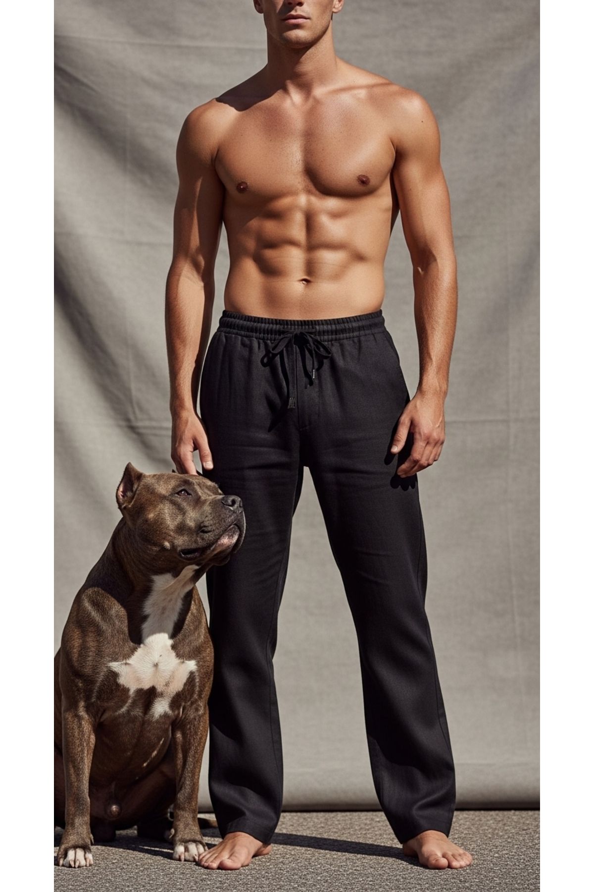 DARK AND BRIGHT Keten Görünümlü Erkek Siyah Pantolon – Rahat Kesim, Jogger Stil