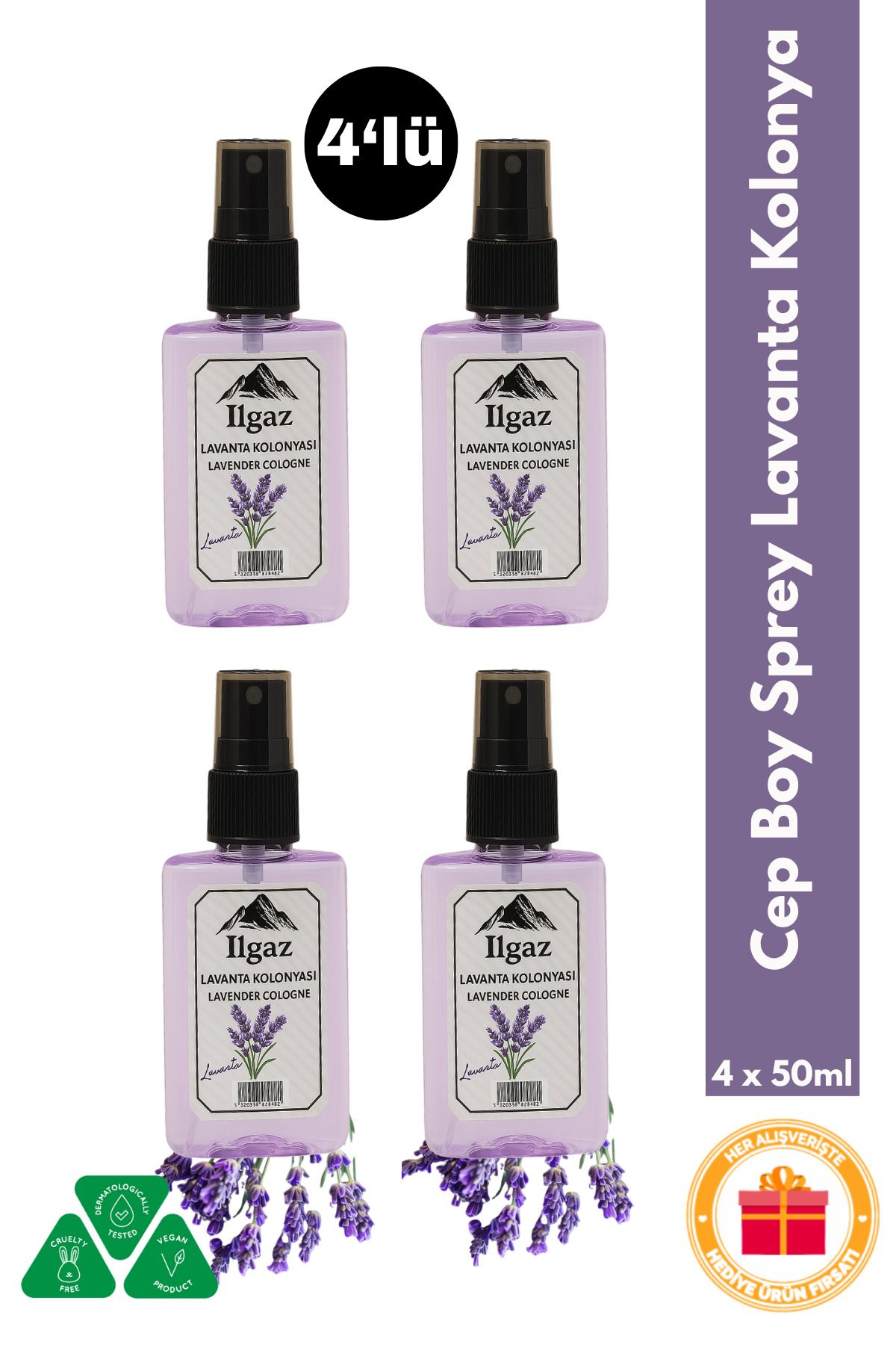 Naturix Lavanta Kolonyası 4’lü Sprey Set | Ferahlatıcı ve Rahatlatıcı Koku - 4x50 ml