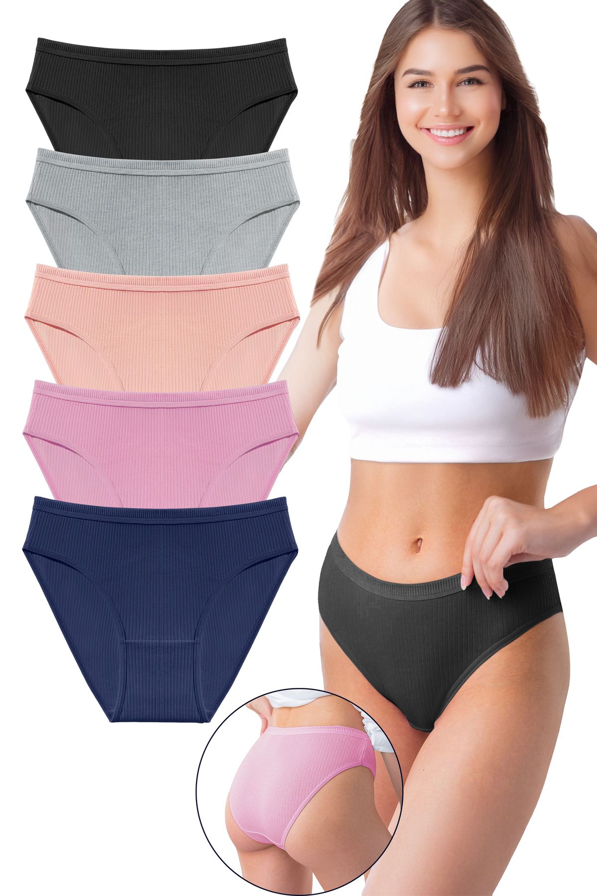 Bravie Kadın 5'li Organik Pamuk Fitilli Bikini Külot Bk2-a1