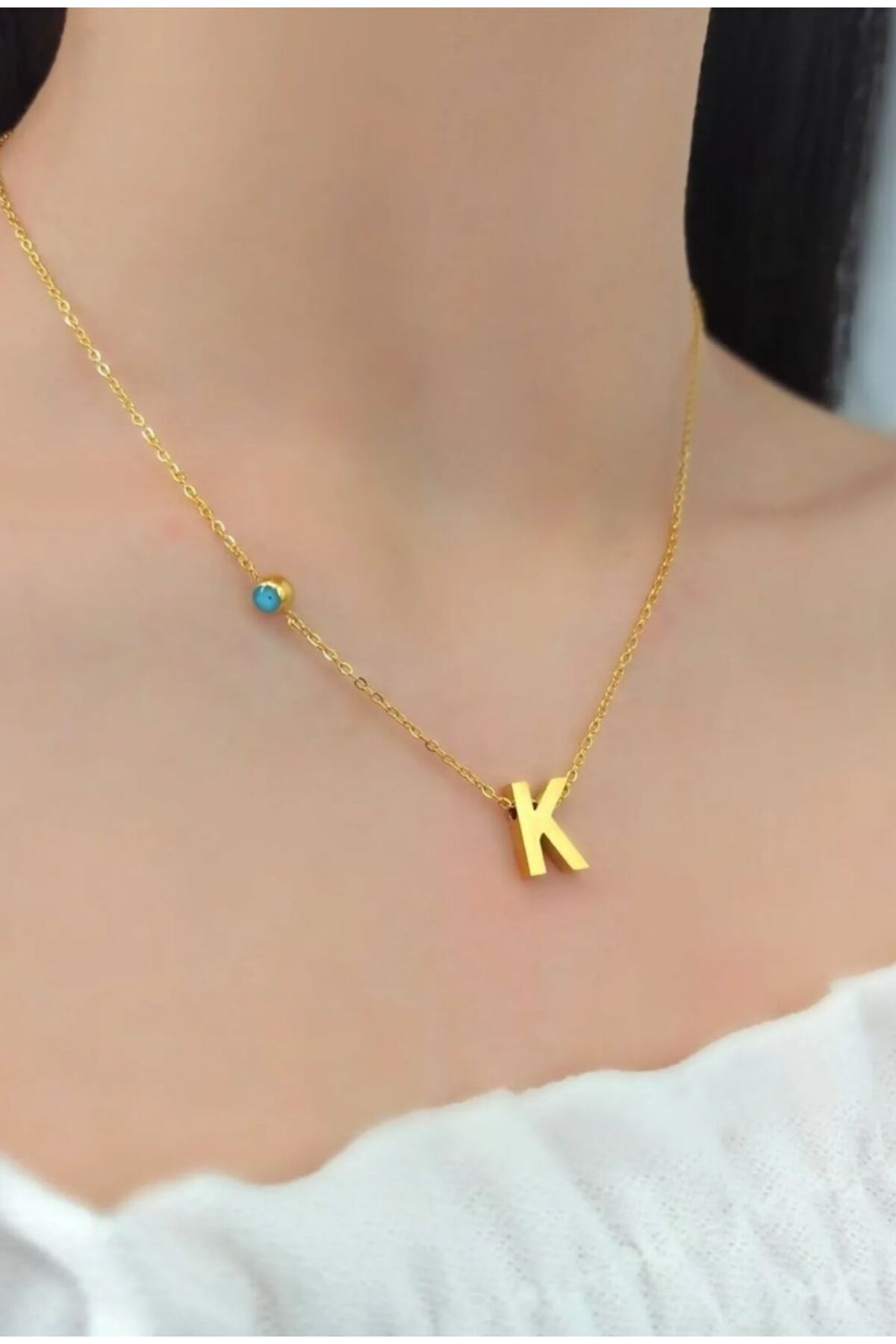 Oxido Co K Harf Altın Kaplama K Harfi Çelik Gold Kolye