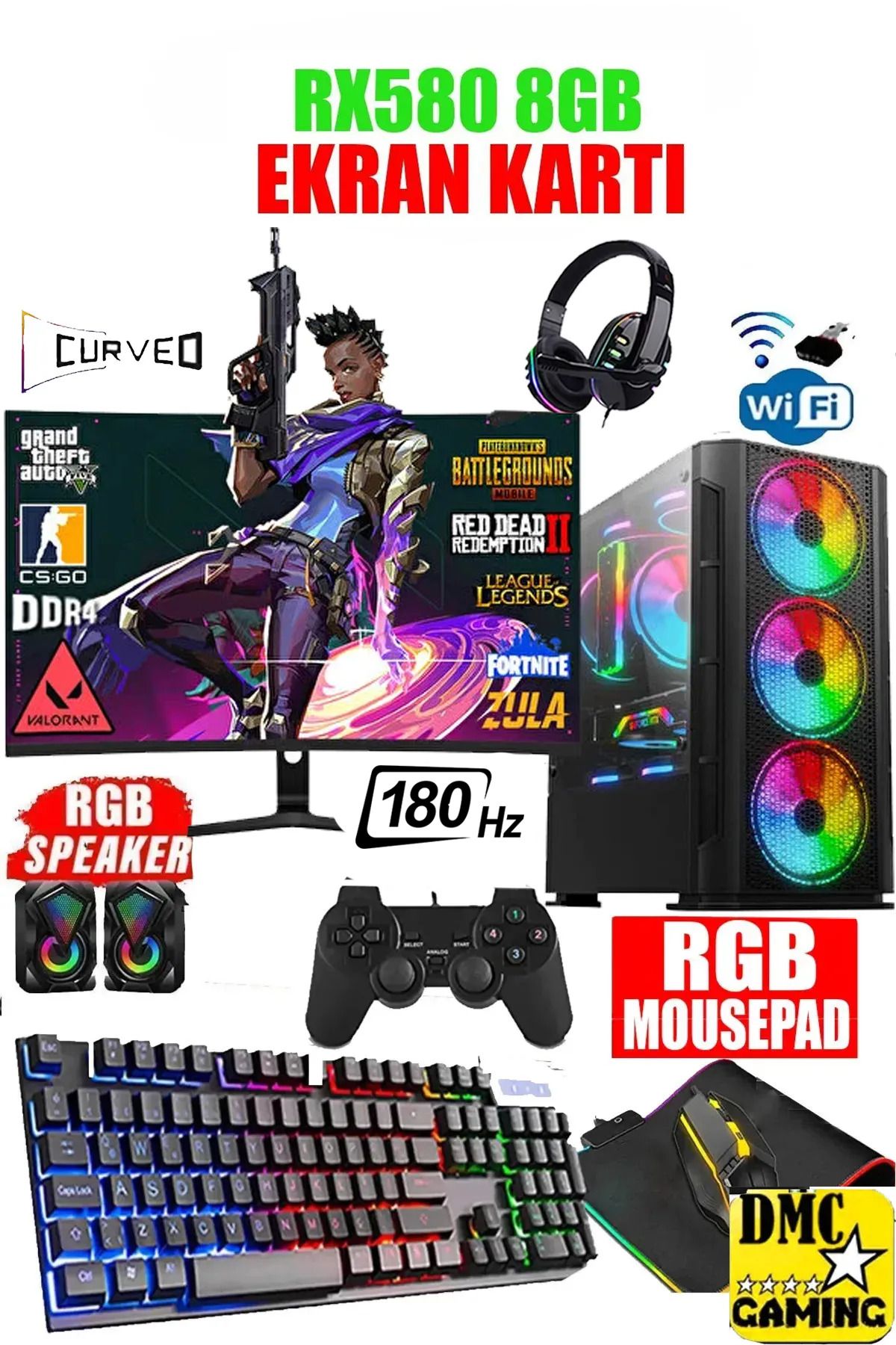 Dmc N304 (PUBG,GTA 5) I7 6700,32gb,512gb Nvme M.2 Ssd,8gb Rx580,24" 180hz Oyuncu Masaüstü Bilgisayar