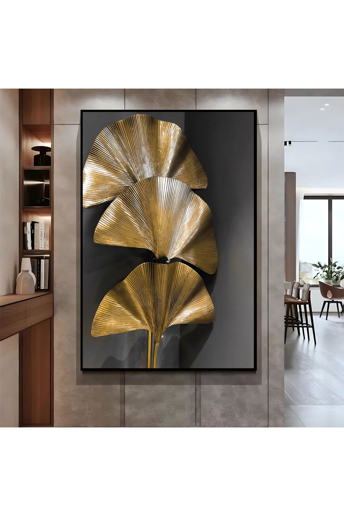 Harikabirev HARİKABİREV| GOLD BOHEM YAPRAK MODEL ( CKD-090) |ÇERÇEVELİ KANVAS TABLO CKDİKEY