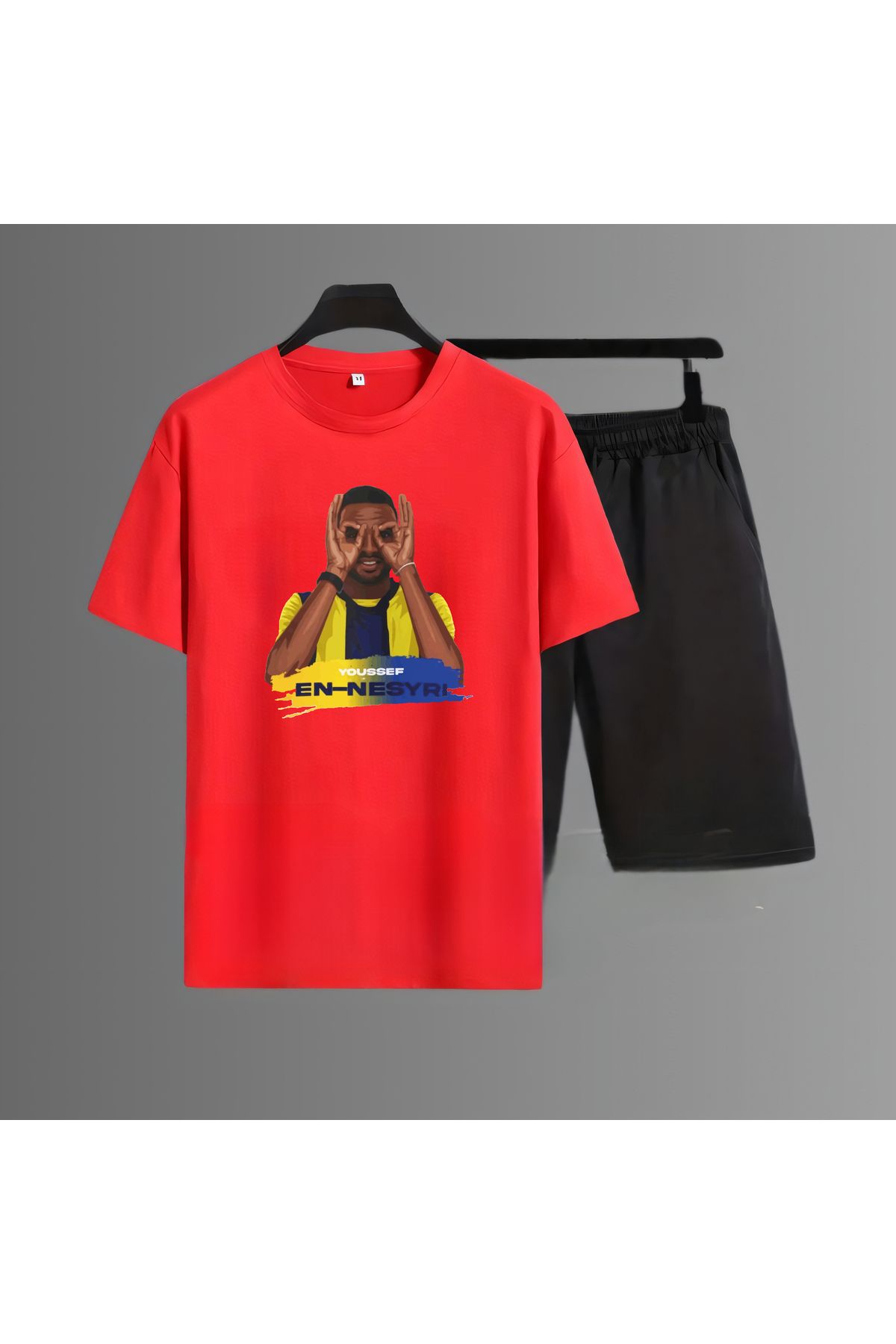 Biy Store Youssef En-Nesyri fotograf forma baskılı unisex kadın erkek kısa kollu tişört t-shirt şort takımı