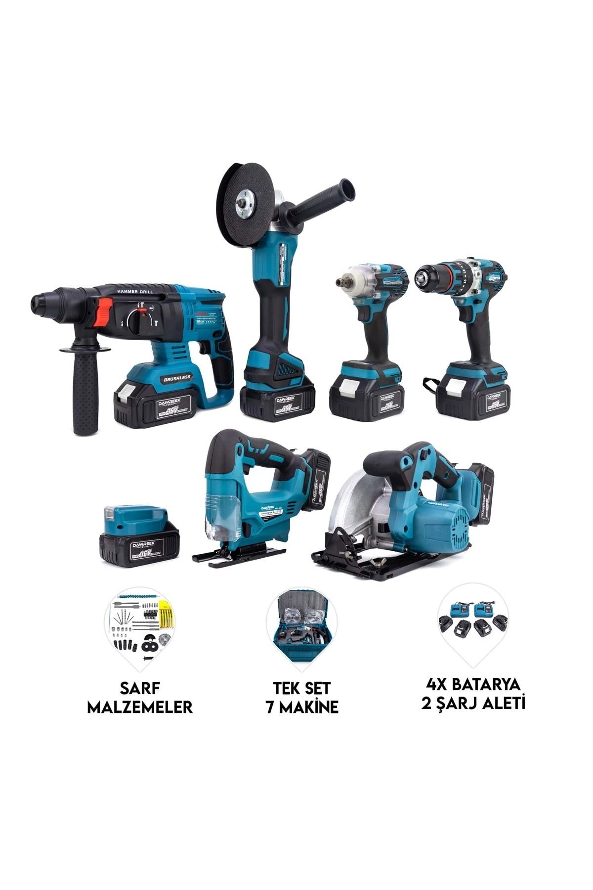 Dawreek YEDİLİ SET MK350 (POWERBANK&LED+ Ş.Hilti+Ş.spral+S.Sıkma+13mm Ç.Mandren+Ş.Dekupaj+Sunta Kesme)