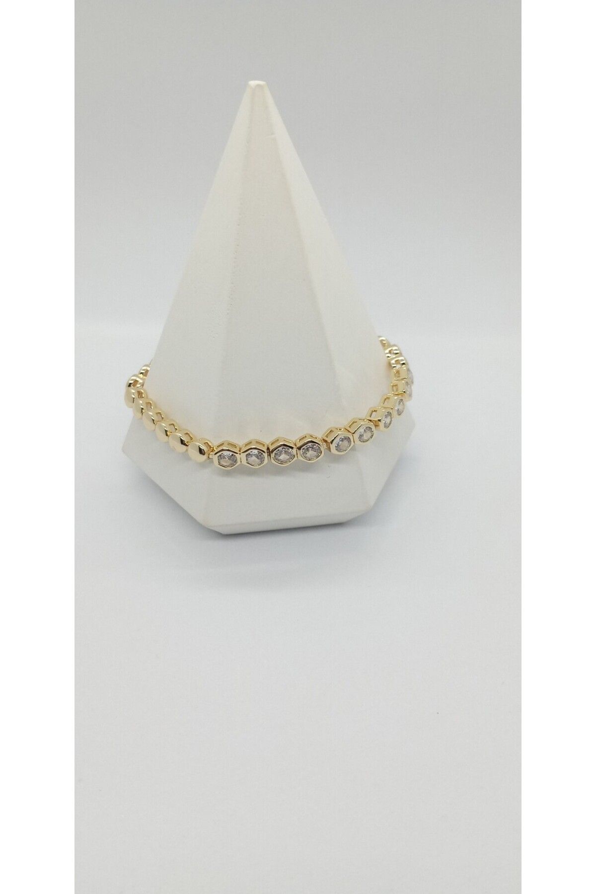 ndjewelry Gold Renk Plaka Ve Taş Detaylı Bileklik