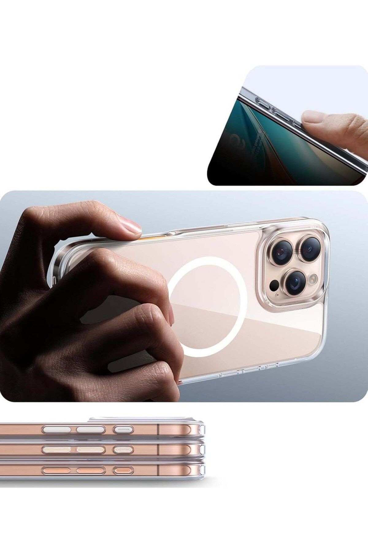 EİMA Apple iPhone 13/14 Uyumlu Magsafe Manyetik Wireless Kablosuz Şarj Destekli Sert Silikon Şeffaf Kapak