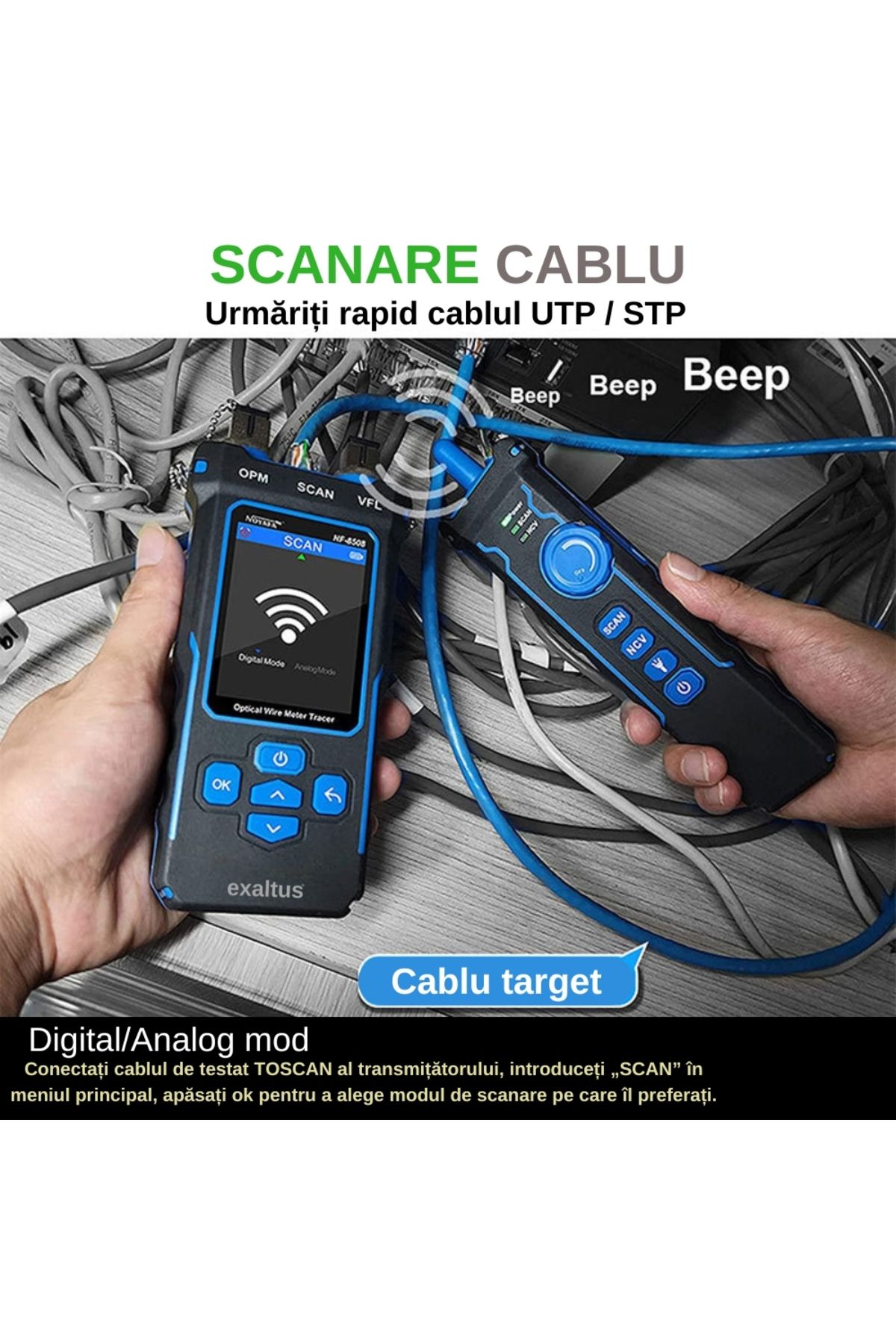 exaltus-Optical power meter with network cable tester, Exaltus®, CAT5/CAT6, POE Tester, NCV Function, QC RJ45 6