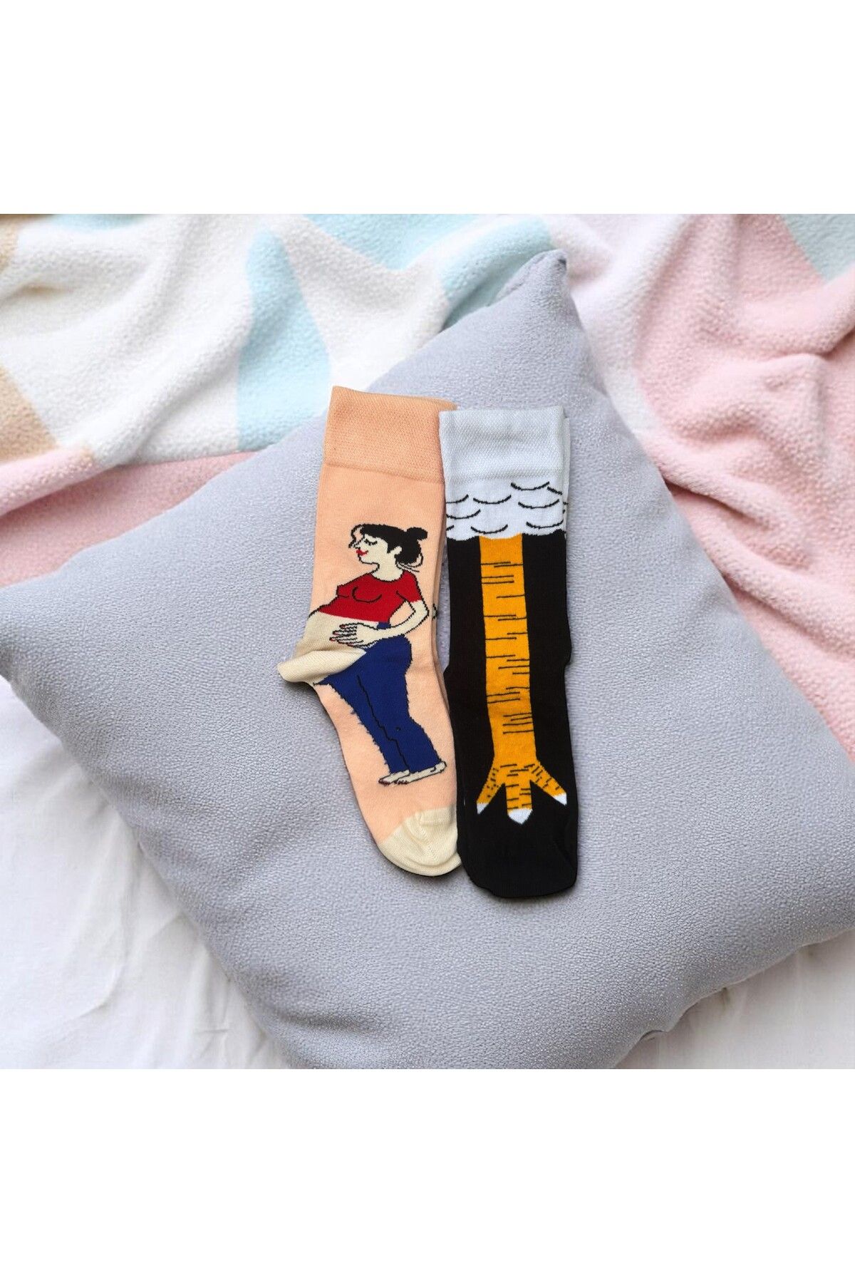 MODA 2'li Tavuk Ayağı Hamile Kadın Renkli Soket Çorap Set