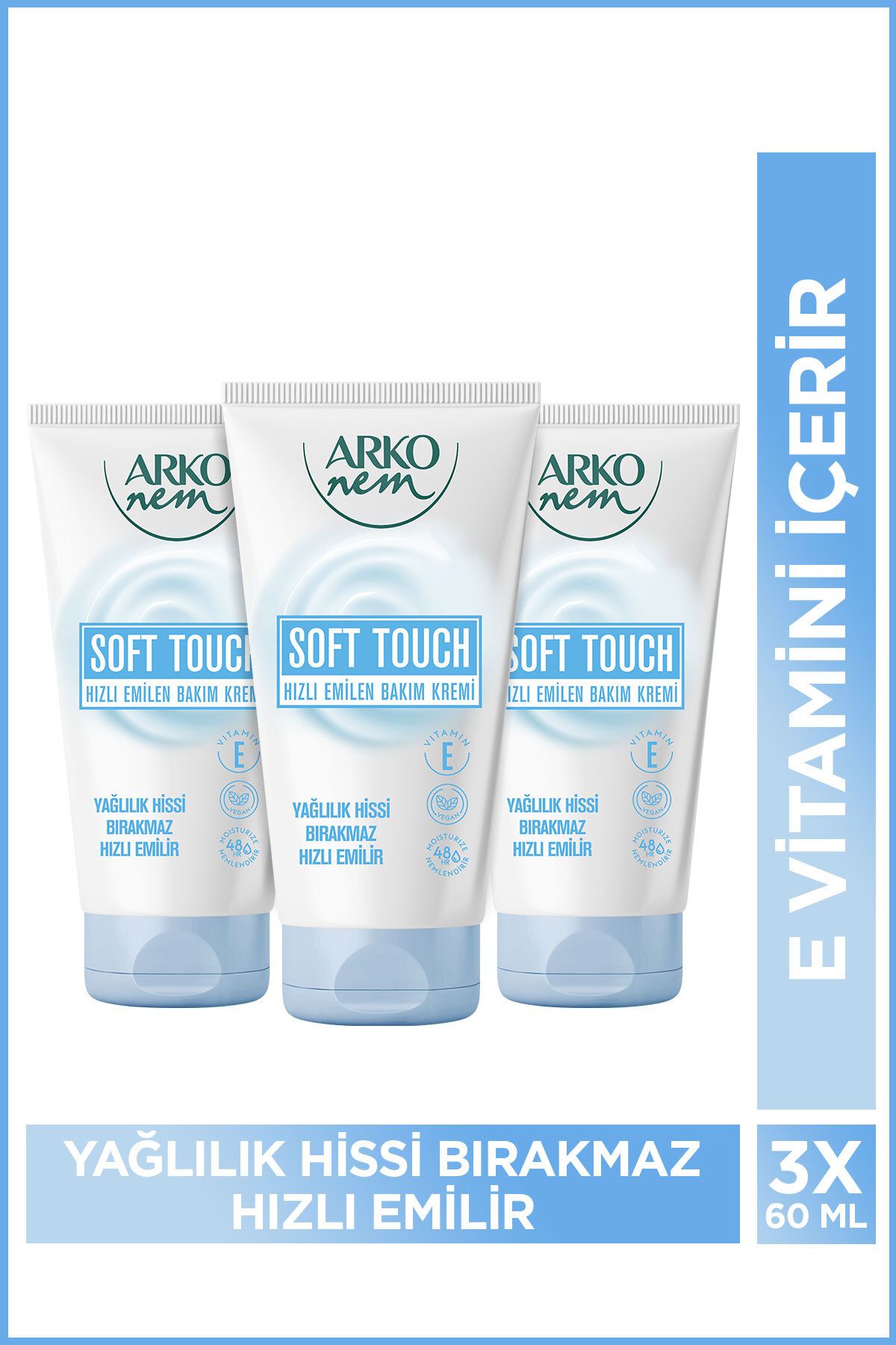 Arko Nem Soft Touch Hızlı Emilen Bakım Kremi 3x60 Ml