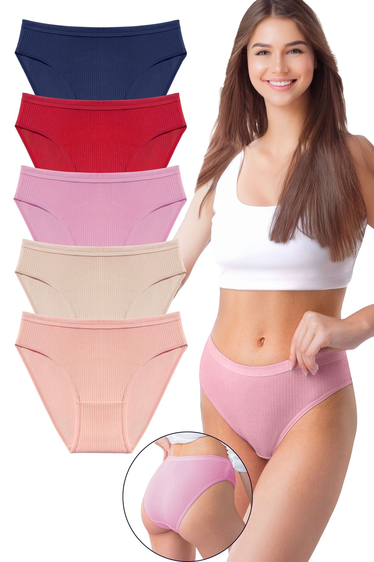 Bravie Kadın 5'li Organik Pamuk Fitilli Bikini Külot Bk2-a6