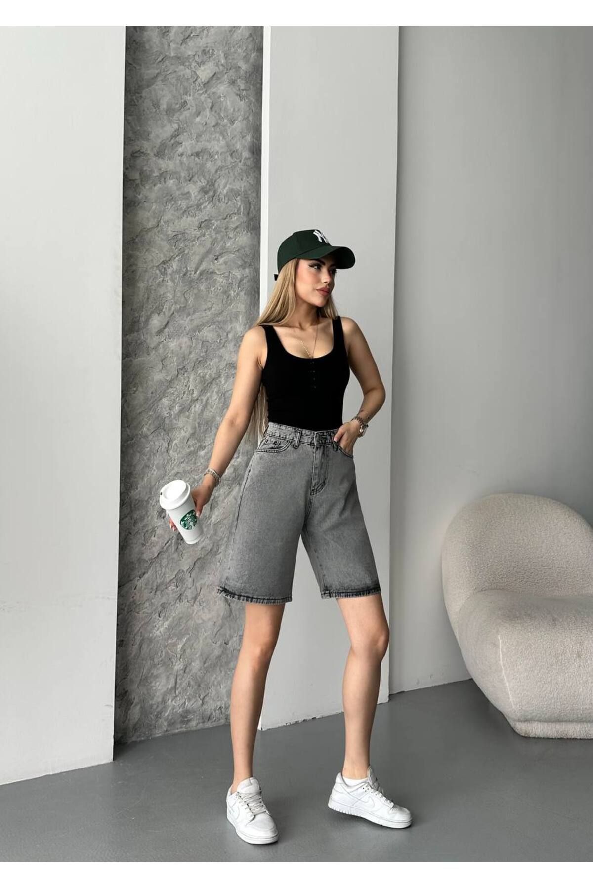 NİCE STYLE KADIN YIKAMALI KAPRİ KOT ŞÖRT