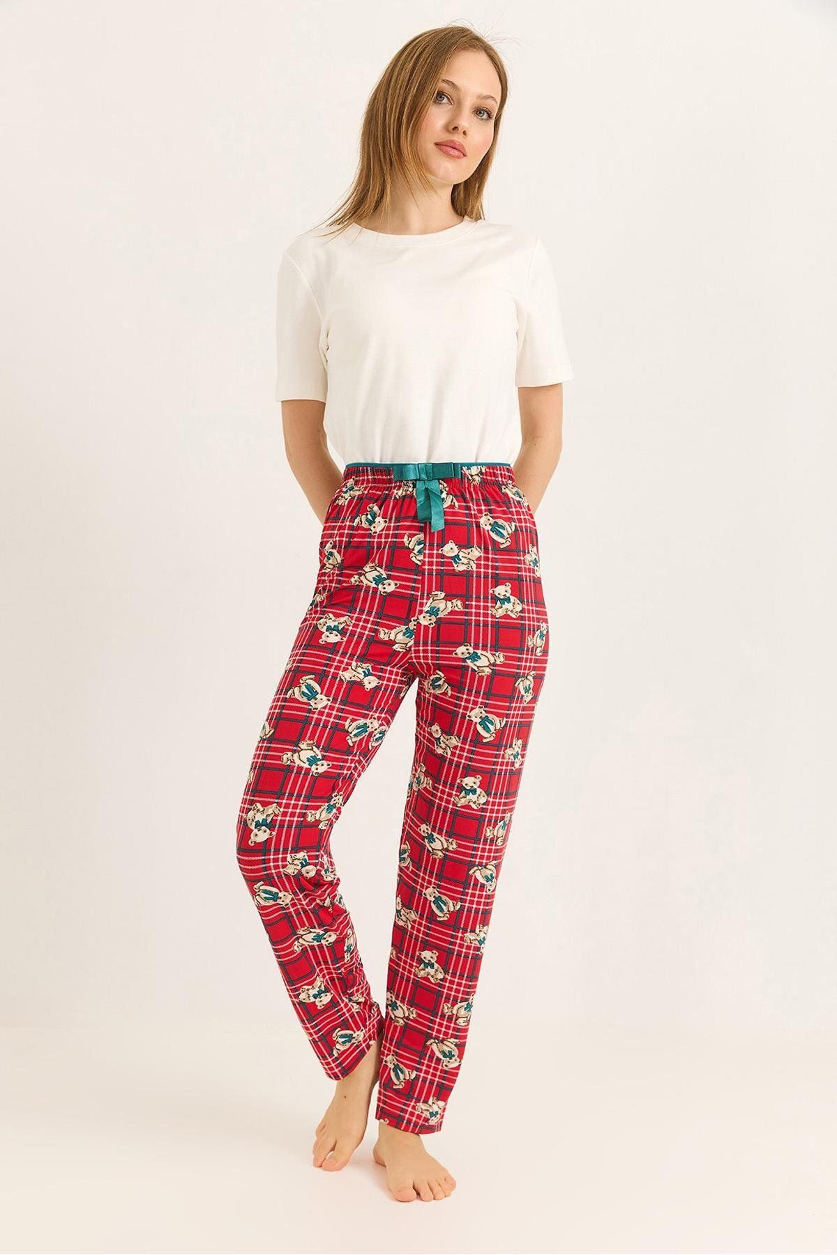 Raneel Kazançlı Alışveriş Beli Lastikli Pijama Ayıcık Desenli Pijama Altı