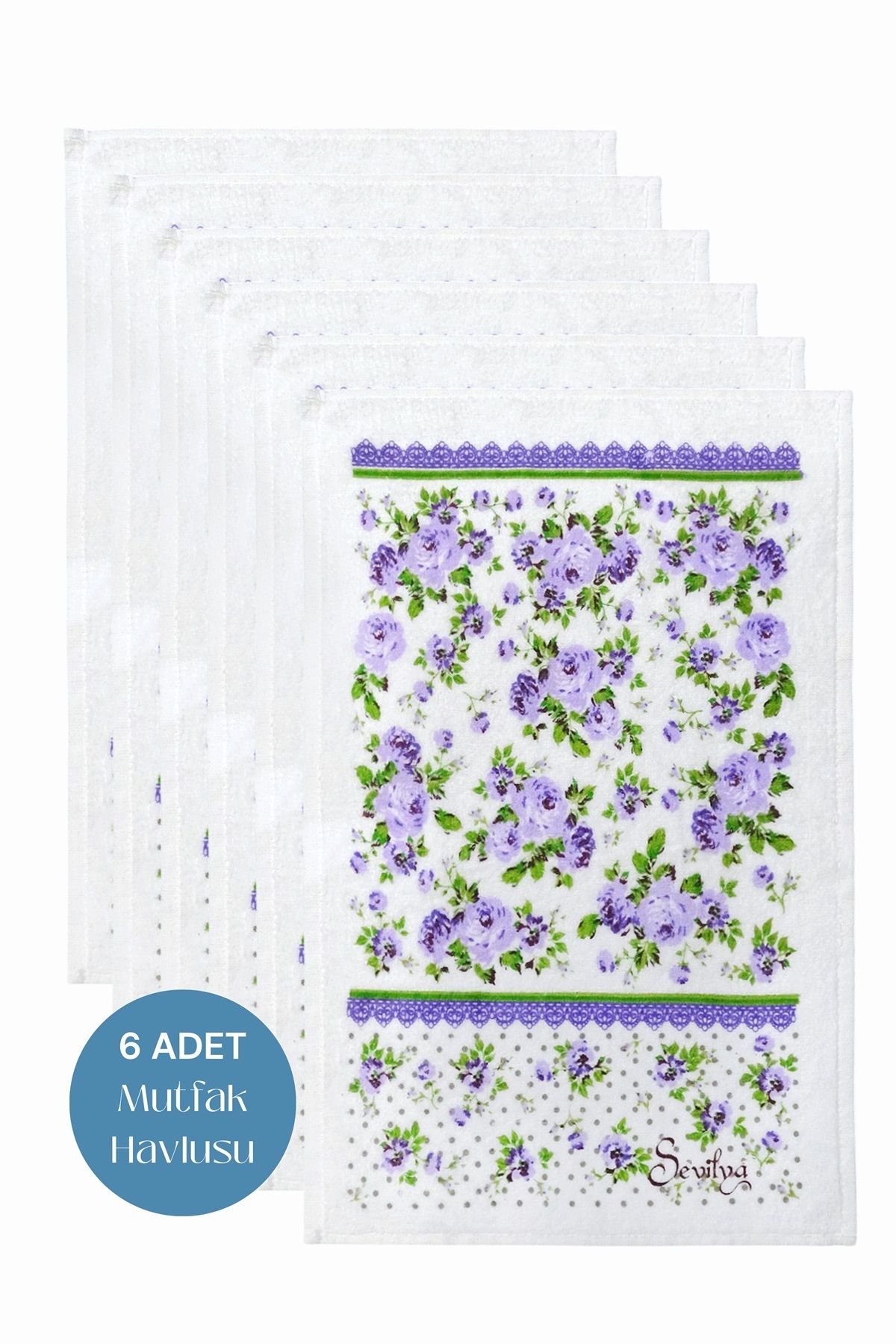 sevilya 6lı Paket Baskılı Beyaz Mutfak Havlusu Modeli