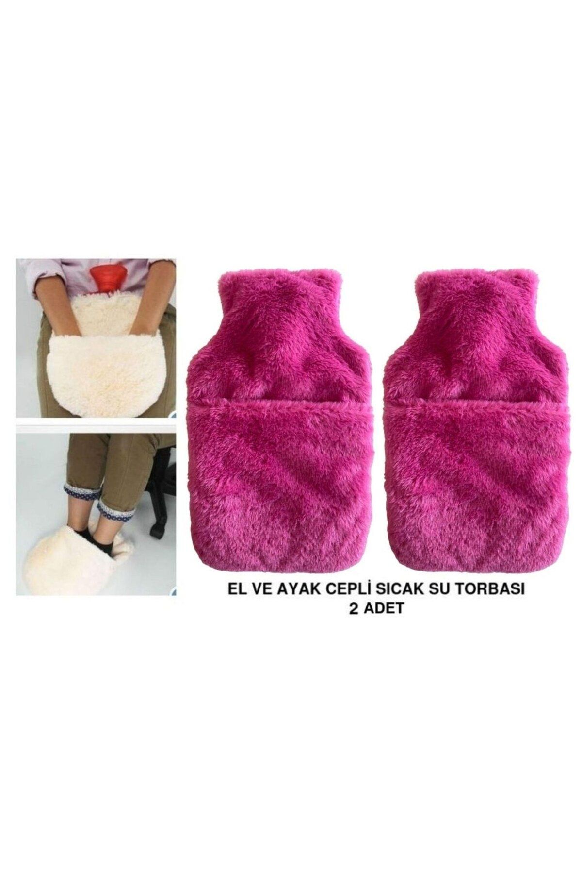 Bosphorus SICAK SU TORBASI 2 ADET,CEPLİ PEMBE PELUŞ TERMOFOR 32,5x17,5cm 1500 ML