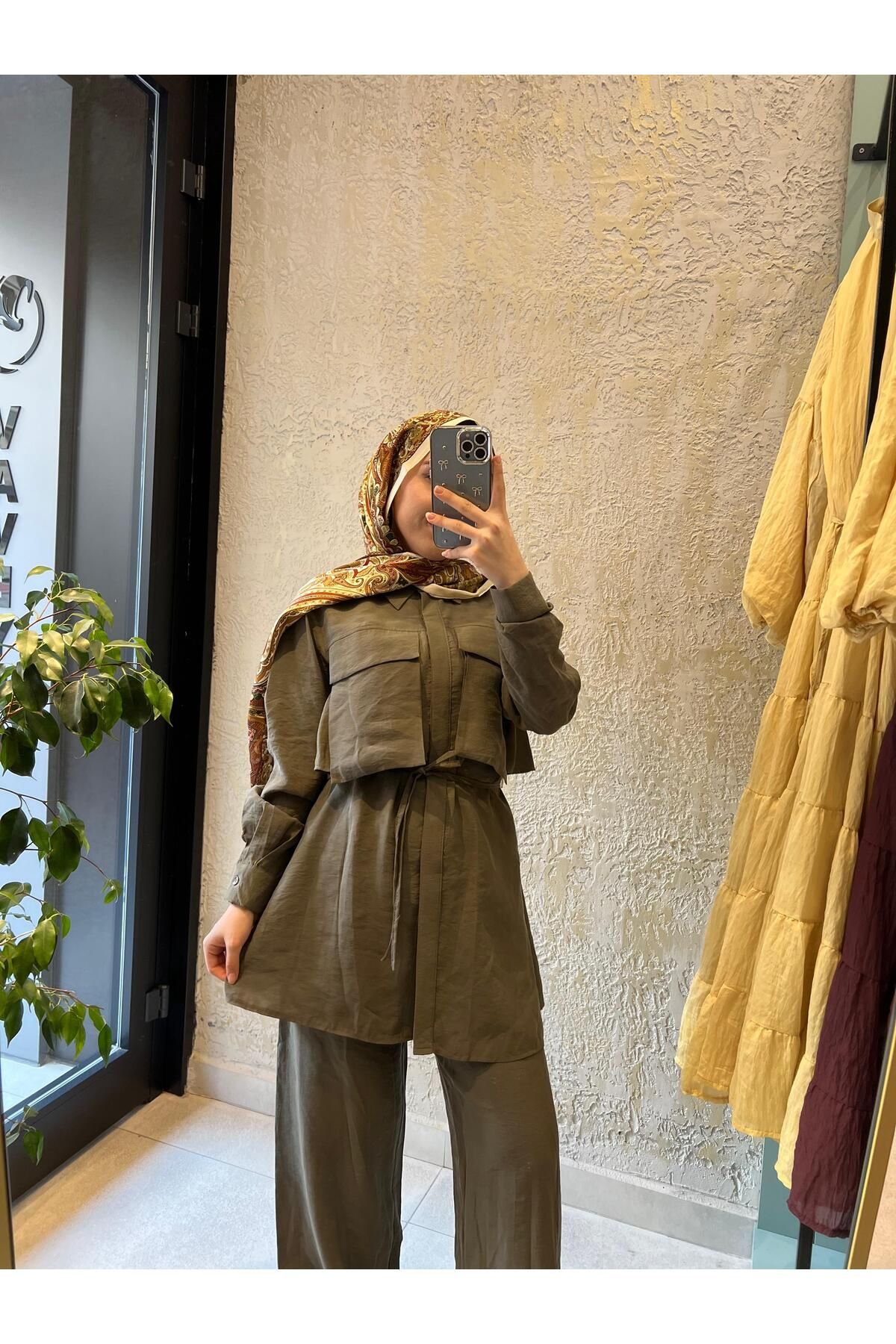 Vaveyla BAYANCA MODA HAKİ KUŞAKLI PANTOLONLU TAKIM