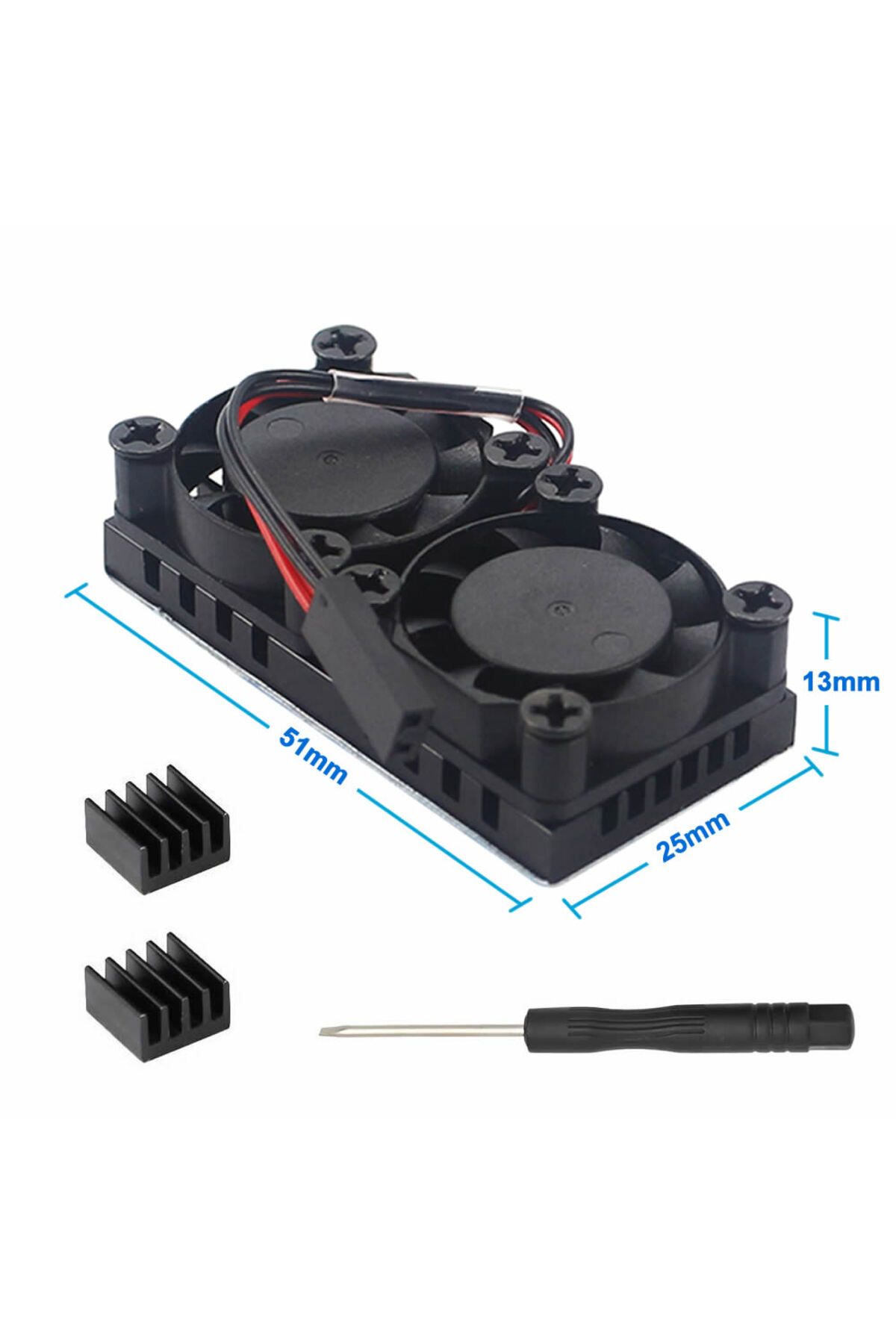 ROBİZ Raspberry Dual Fan Set Pi 4 3 B B+ 2 Adet 9mm Alüminyum Blok Çift Soğutma Fanı Isı Emici Dağıtıcı