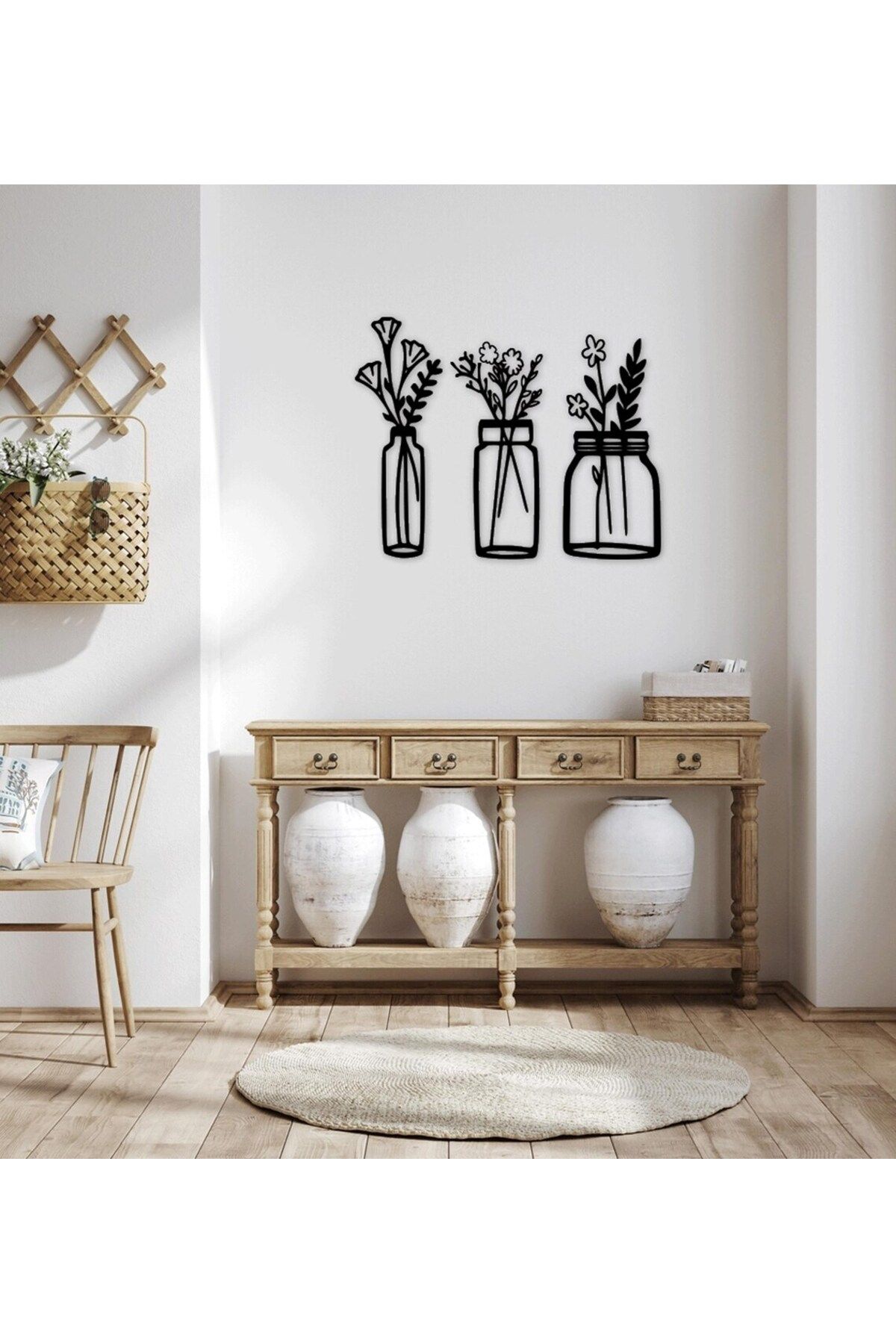 Esci Design Ahşap 3'lü Çiçekli Tablo Set - 3mm MDF Tablo - Trend Minimalist Tablo - Modern Tablo Seti