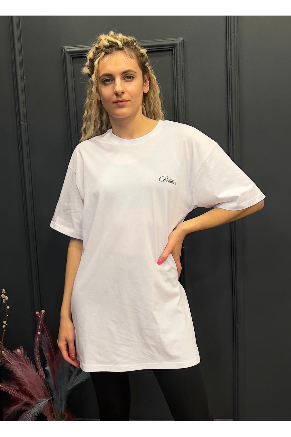 Remtu Baskılı Unisex Oversize Beyaz Tişört – Süprem Pamuk Kumaş Rahat Kalıp