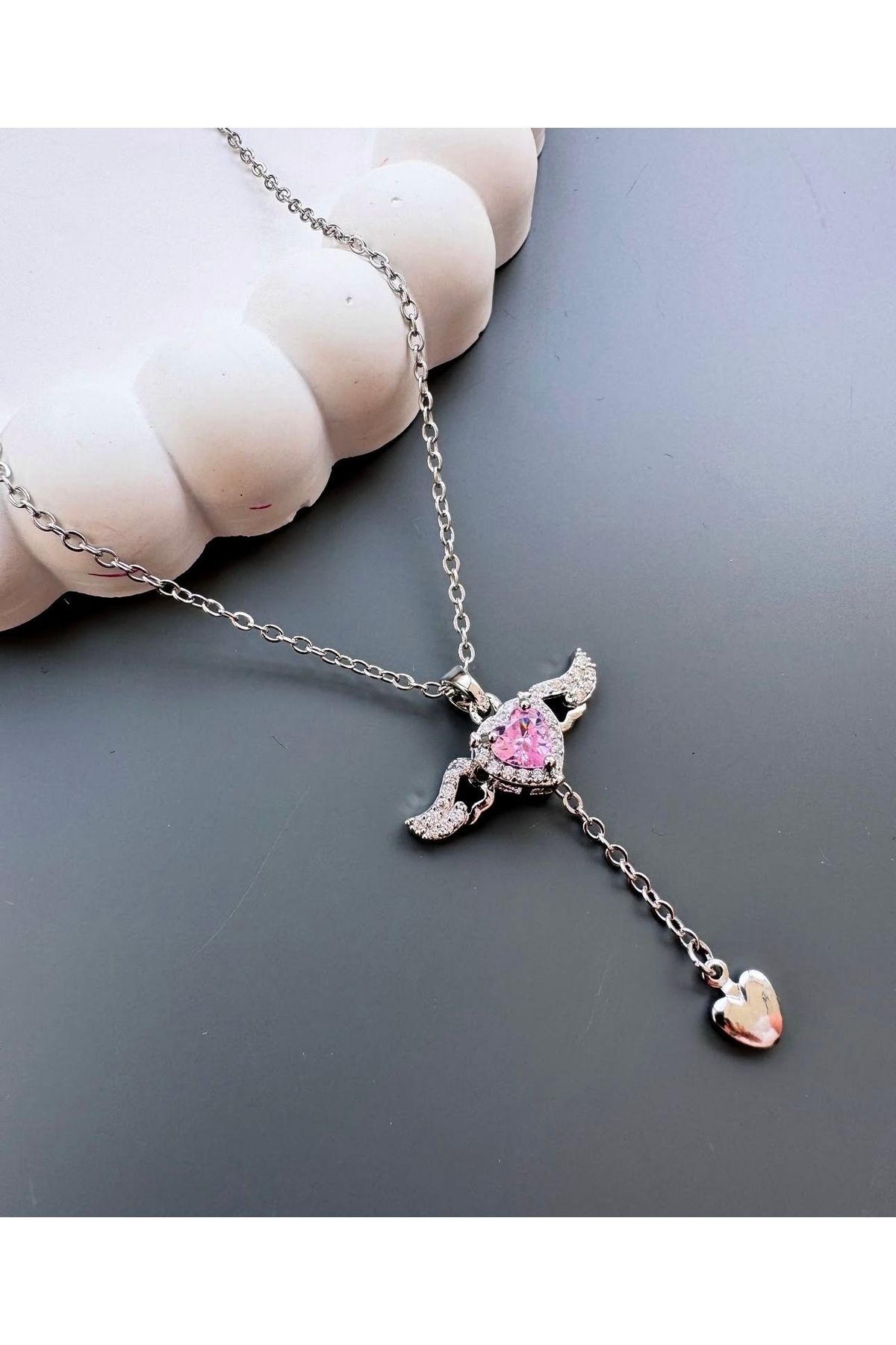 shop SEVGİ MELEĞİ KOLYE GÜMÜŞ RENK ÇELİK PASLANMAZ