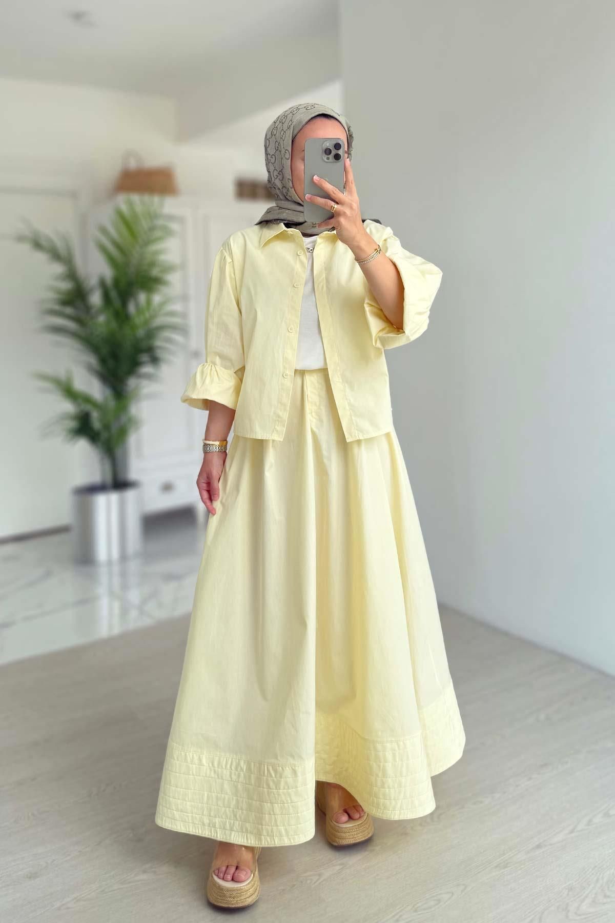 Ka Hijab Poplin Etek Takım - Sarı