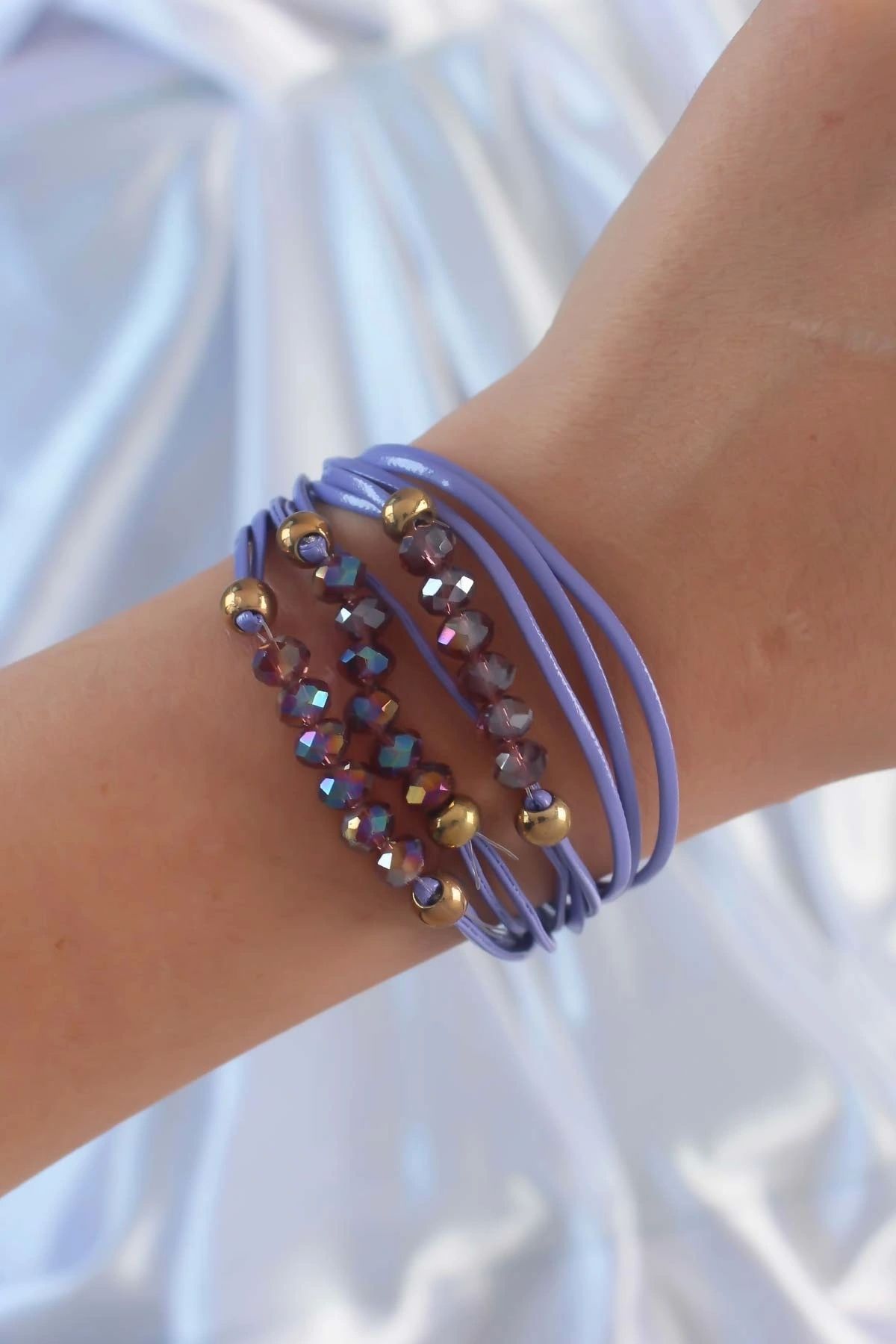 OurStyles Lila Renk Zirkon Taşlı İpli Çoklu Bileklik - TJ-BB6356