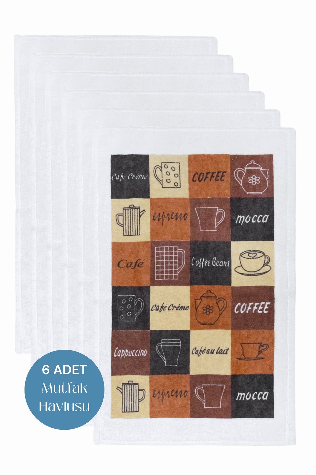 sevilya 6lı Paket Baskılı Beyaz Mutfak Havlusu Modeli